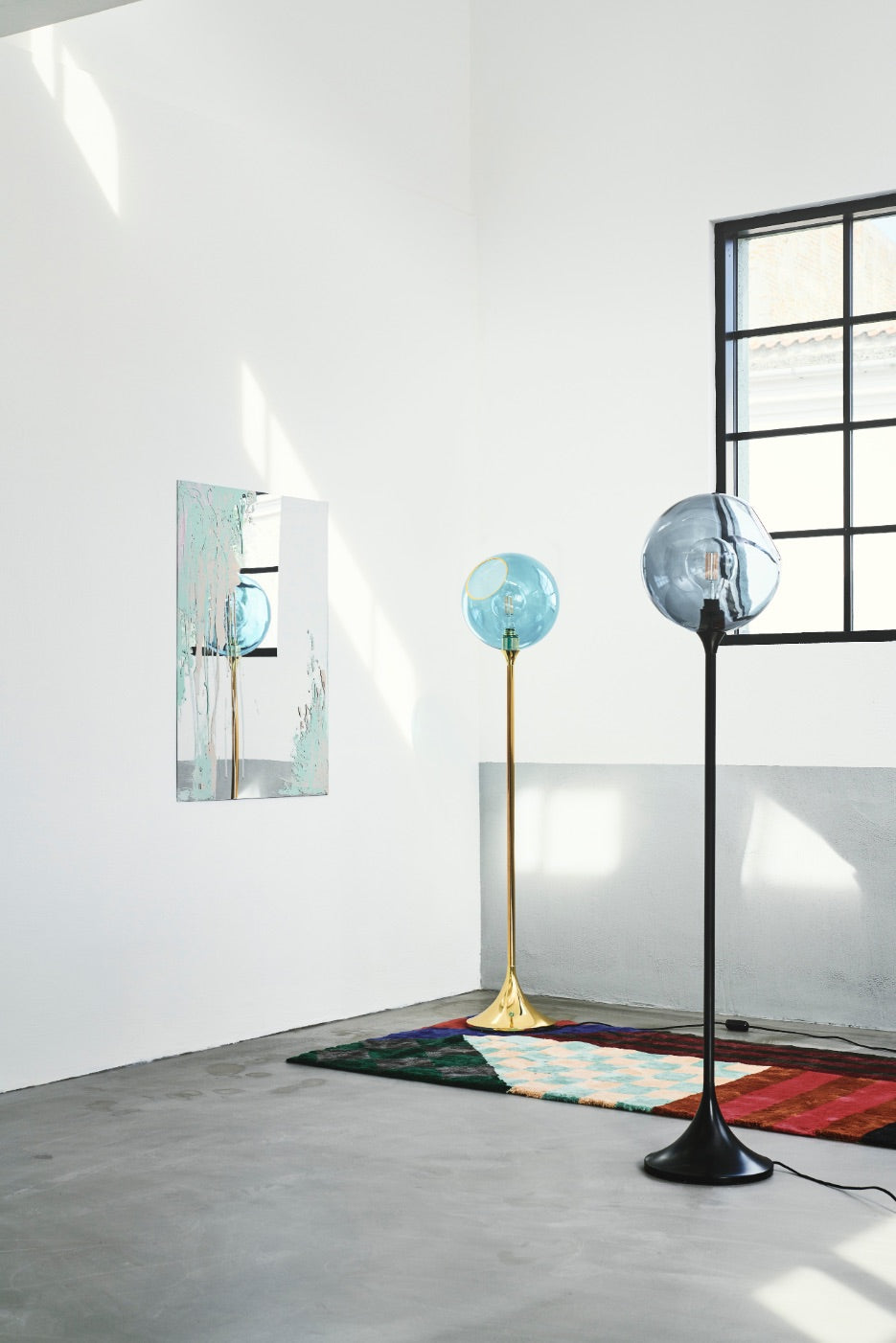 Ballroom Floor Lamp in Blue with Gold Base