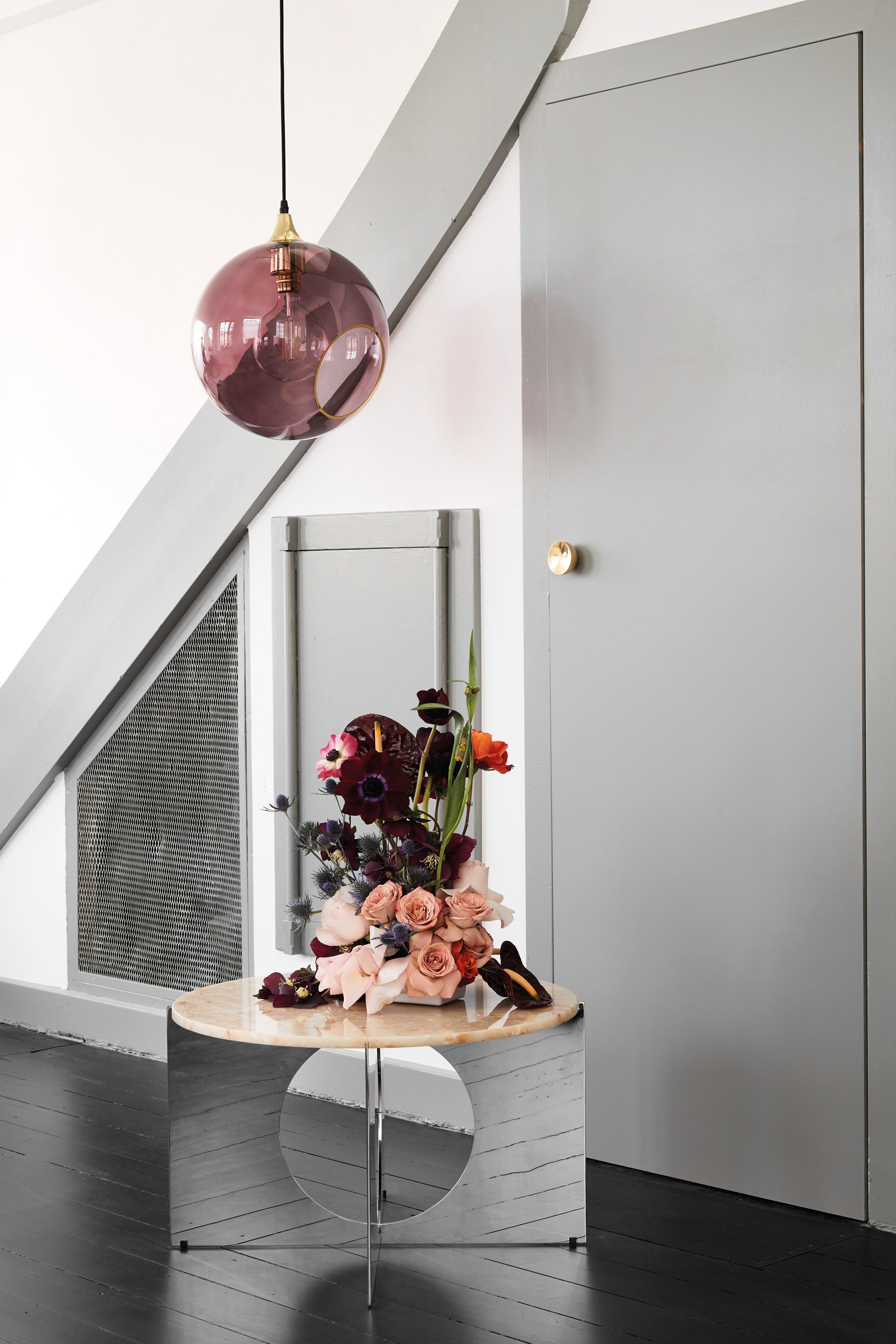 BALLROOM pendant lamp in plum with gold finish