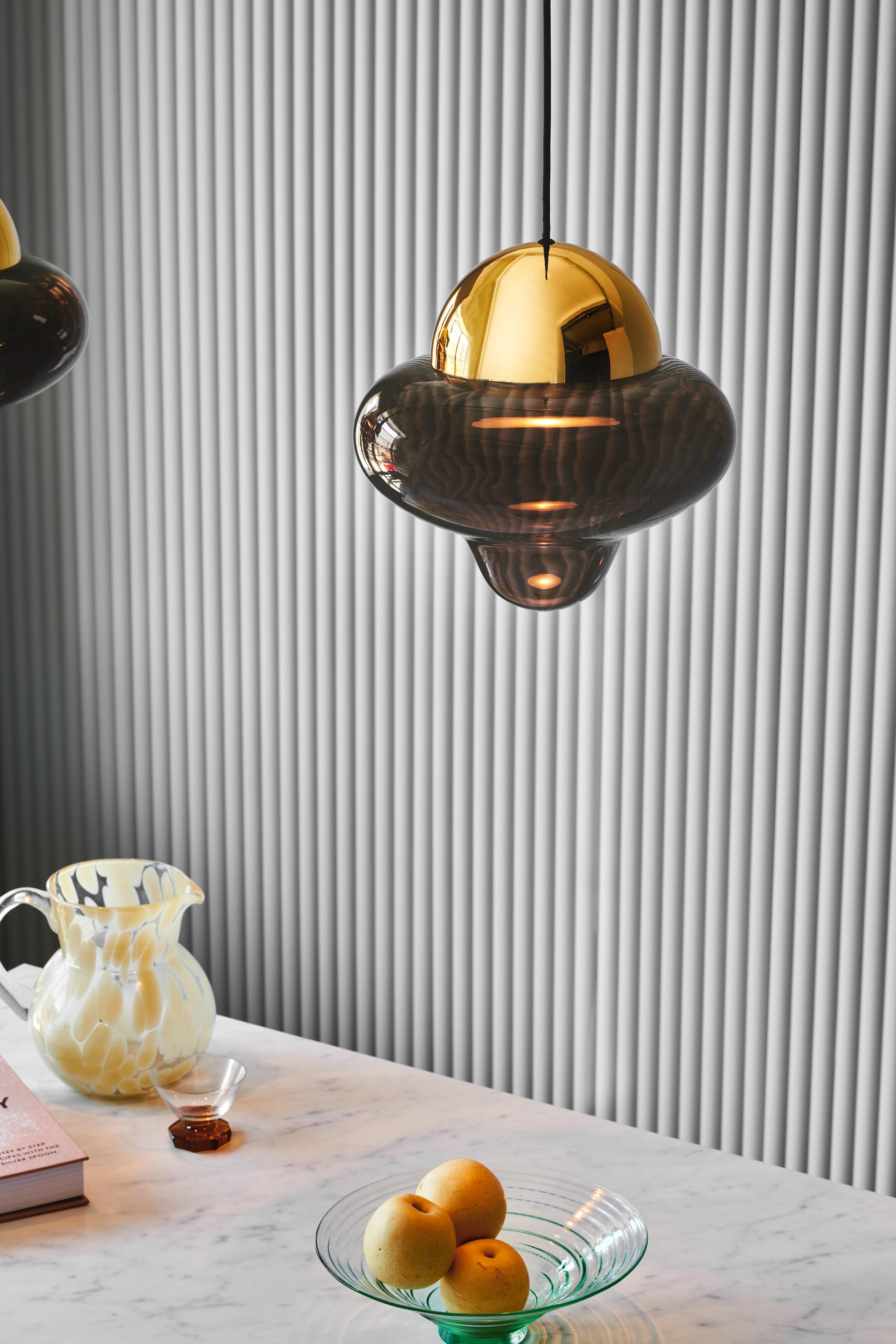 NUTTY pendant lamp with smoked glass and gold finish