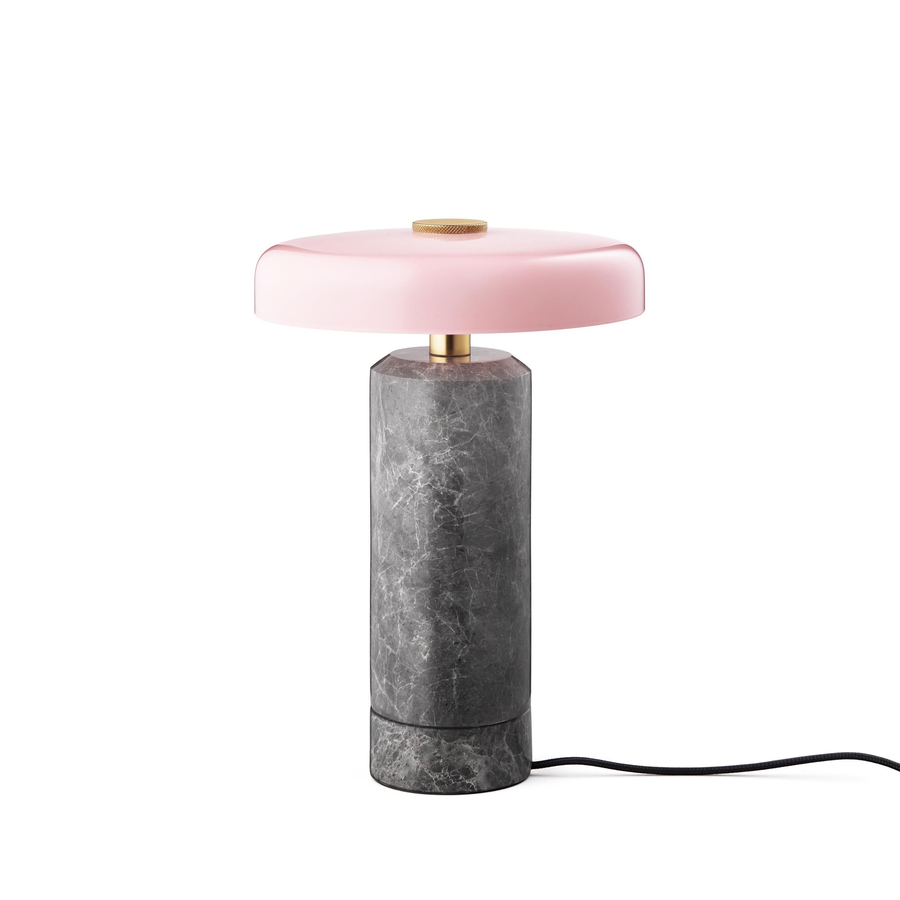 Draagbare lamp TRIP zilver marmer met roze glas