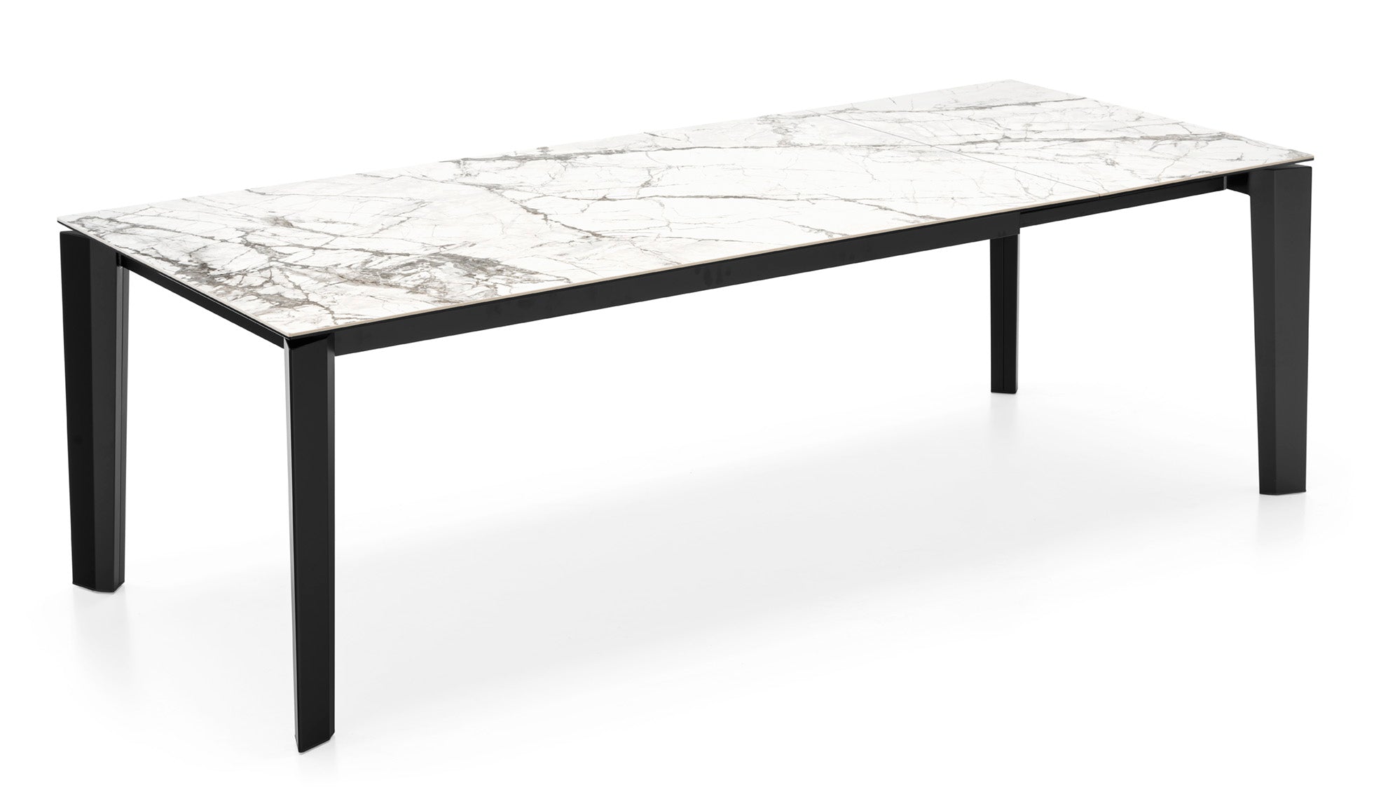 Uittrekbare tafel DELTA met wit blad en zwarte basis