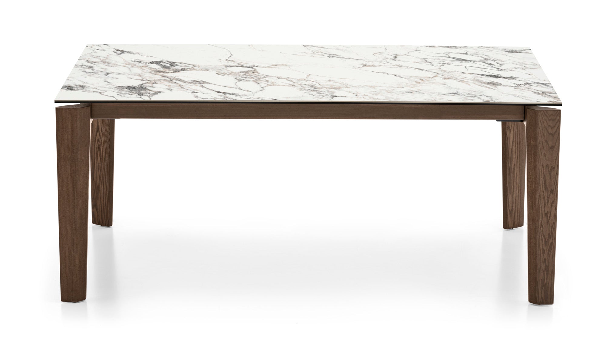 Ausziehbarer Tisch DOGMA mit weißer Platte und dunklem Holzgestell