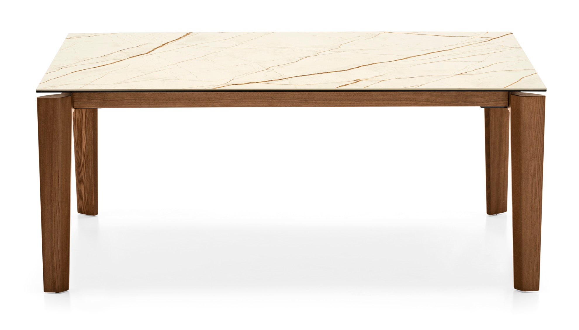 Extendable table DOGMA with beige top and walnut wooden base