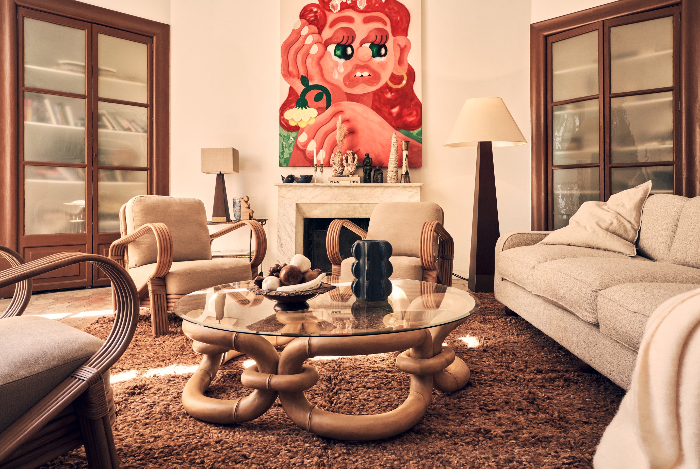 Beige BAMBOO armchair with stained bamboo