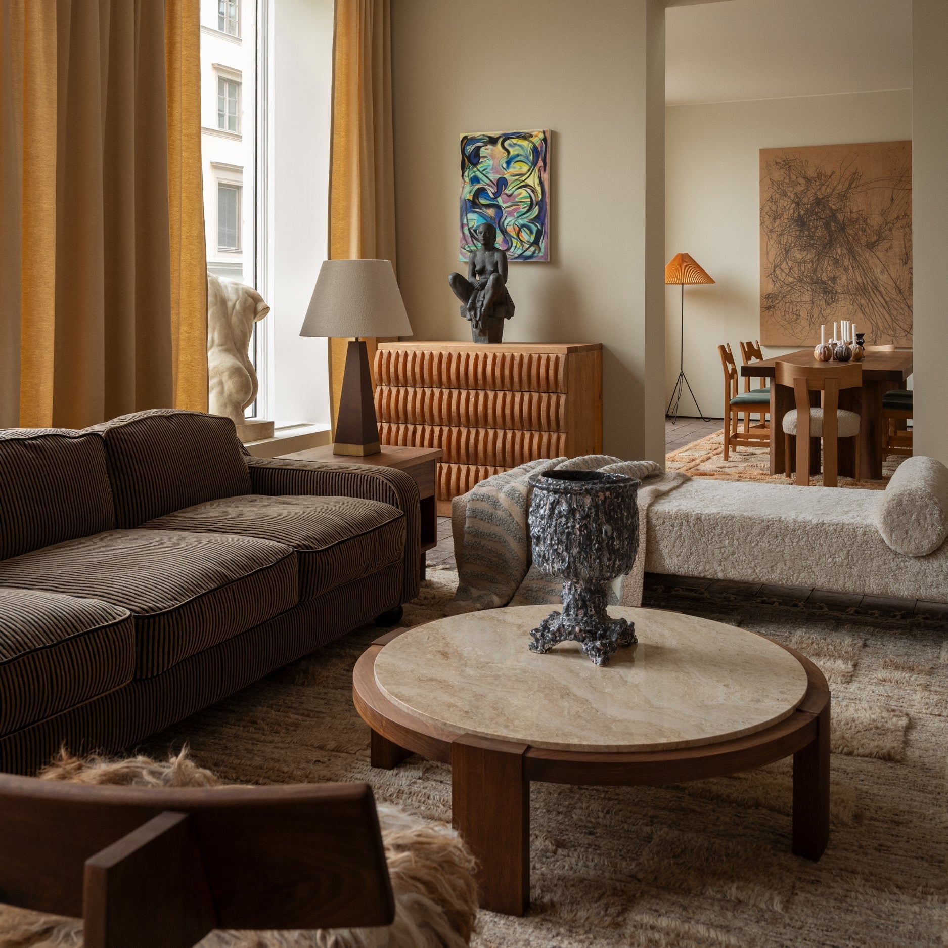 Kaffeetisch DEAN Travertin mit Holzgestell