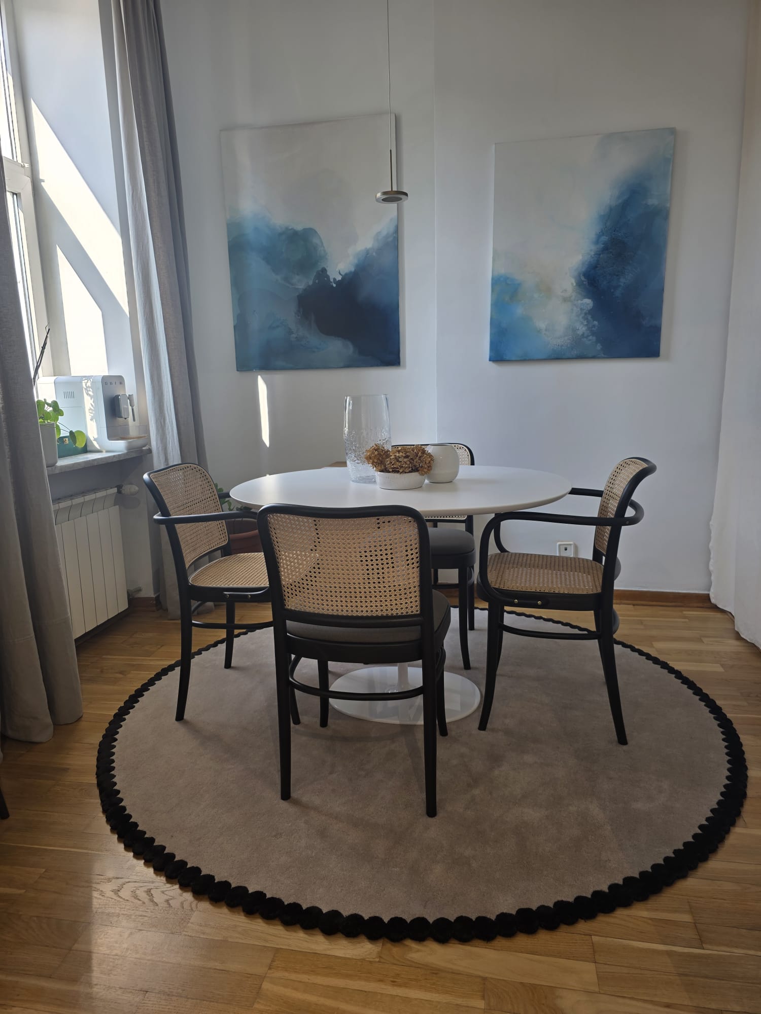 Ronde vloerkleed LAILA beige met zwart