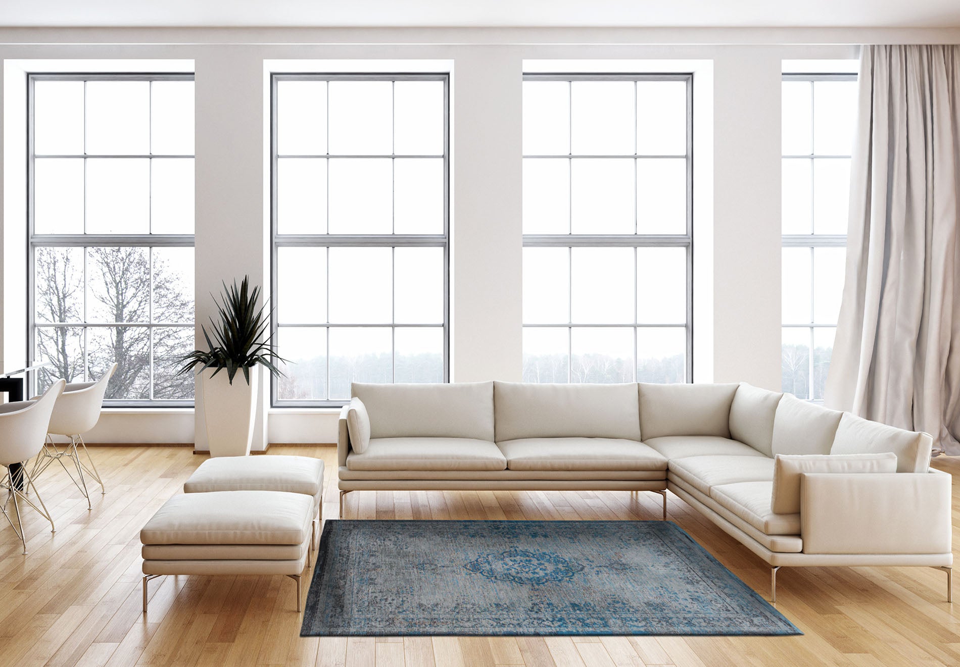 Vloerkleed MEDAILLON GREY TURQUOISE turkoois-grijs