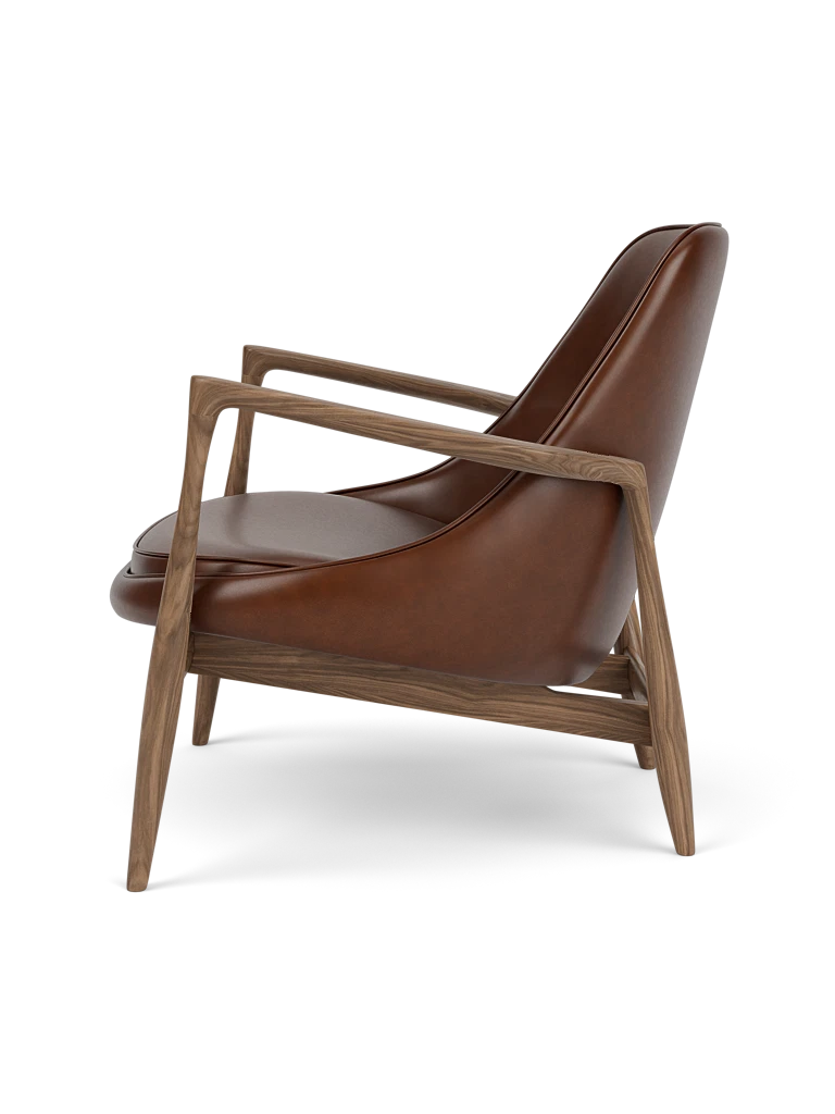 ELIZABETH armchair brown leather with walnut base