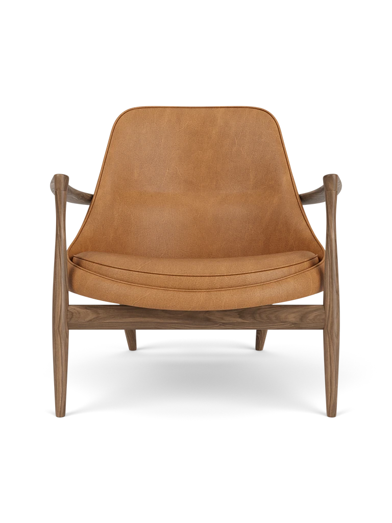 ELIZABETH armchair in cognac leather with walnut base