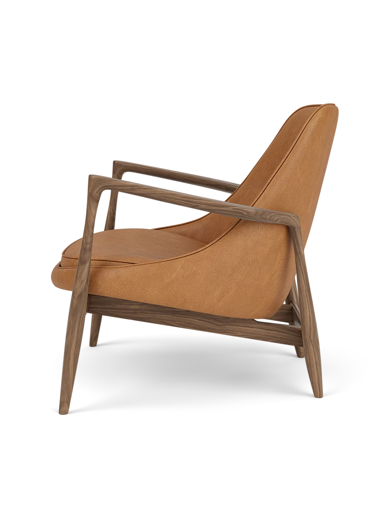 ELIZABETH armchair in cognac leather with walnut base