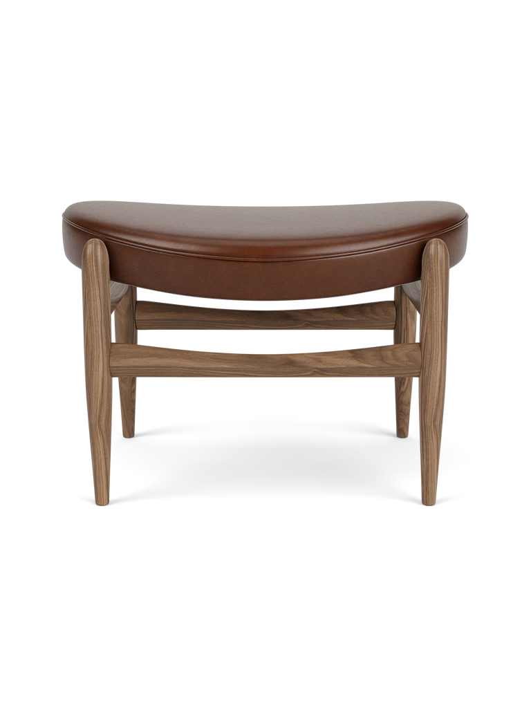 ELIZABETH footstool brown leather with walnut base