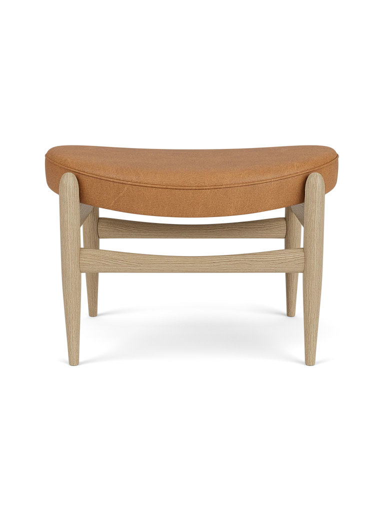 ELIZABETH footstool in cognac leather with an oak base