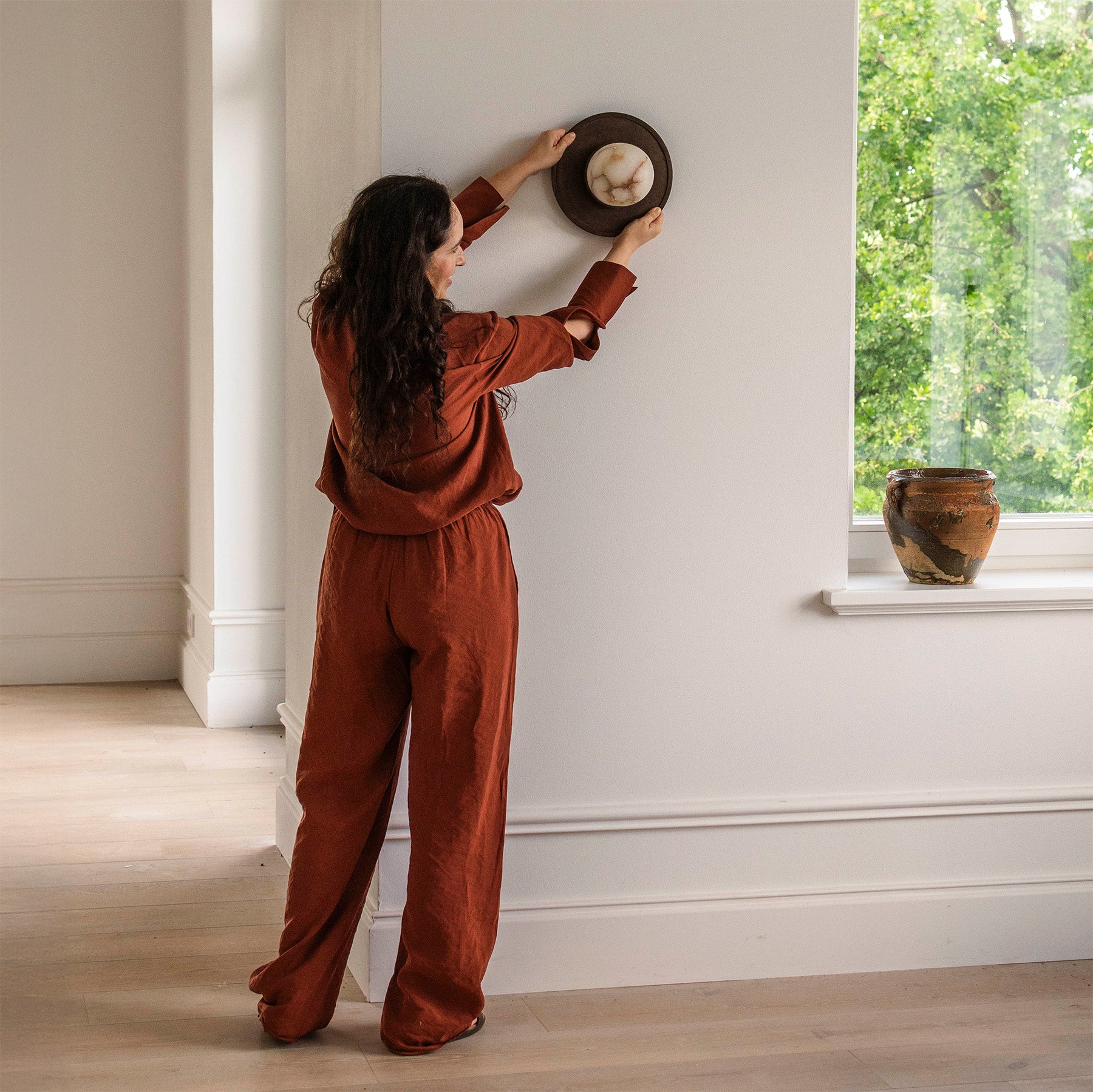 Alabaster Ceiling Light FULL MOON Brass with Dark Patina