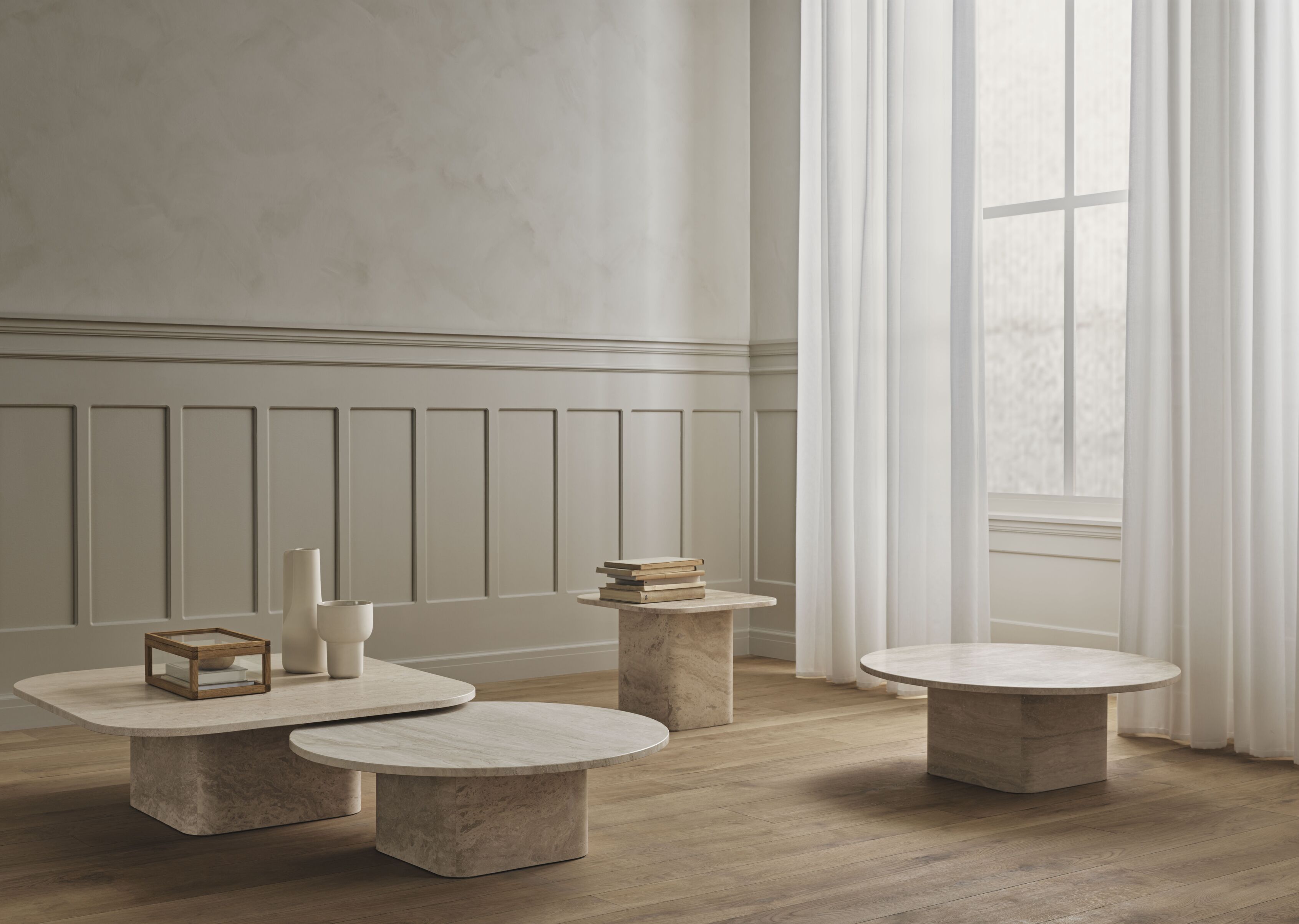 Ronde salontafel EIDA zandkleurig travertin