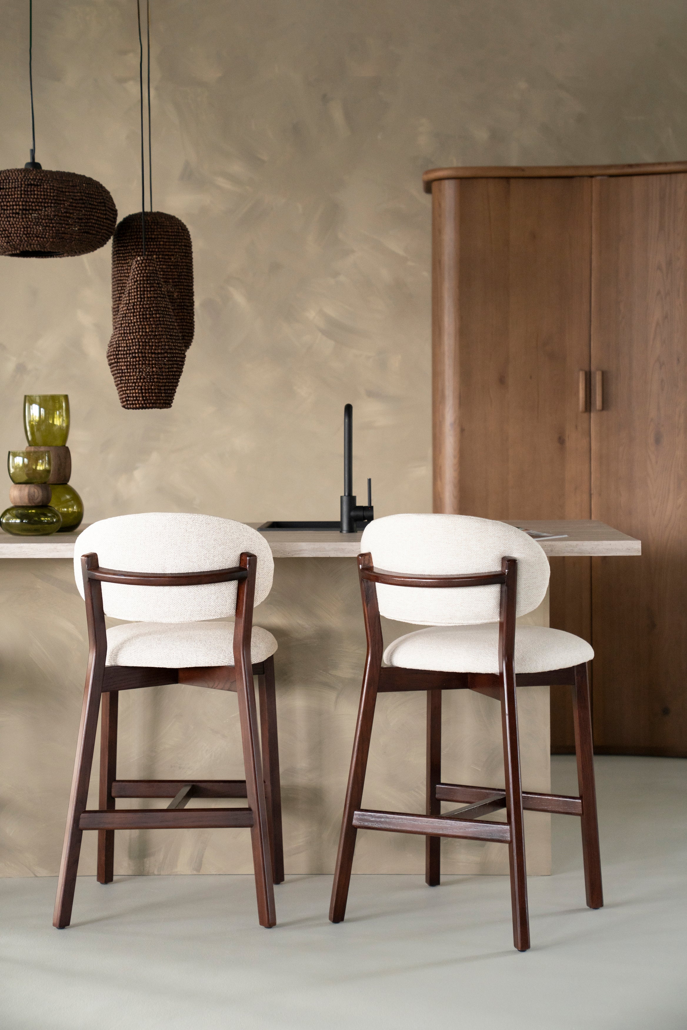 MIKKY Beige Stool with Dark Oak Base