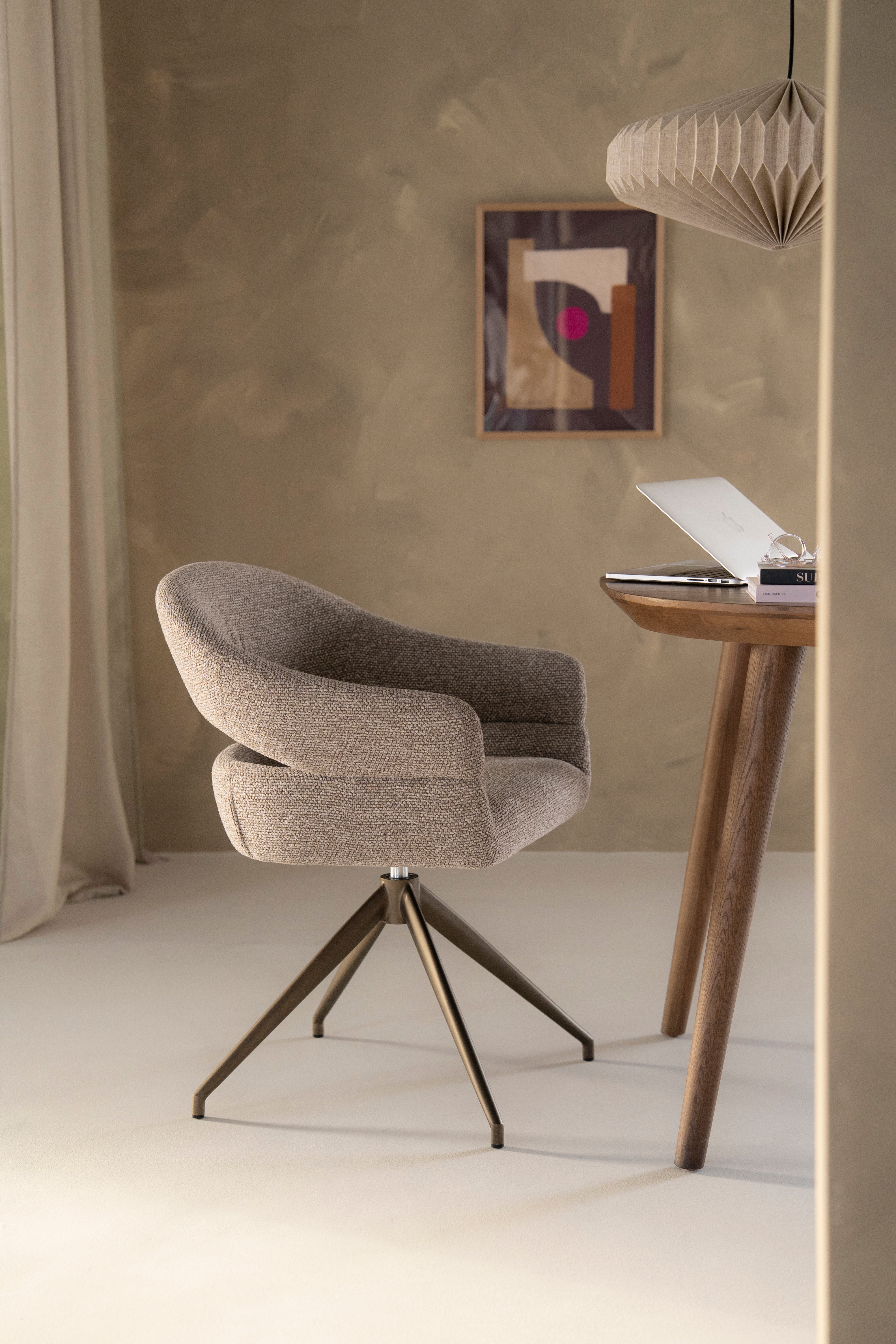 HAILEY beige swivel chair with dark brown base