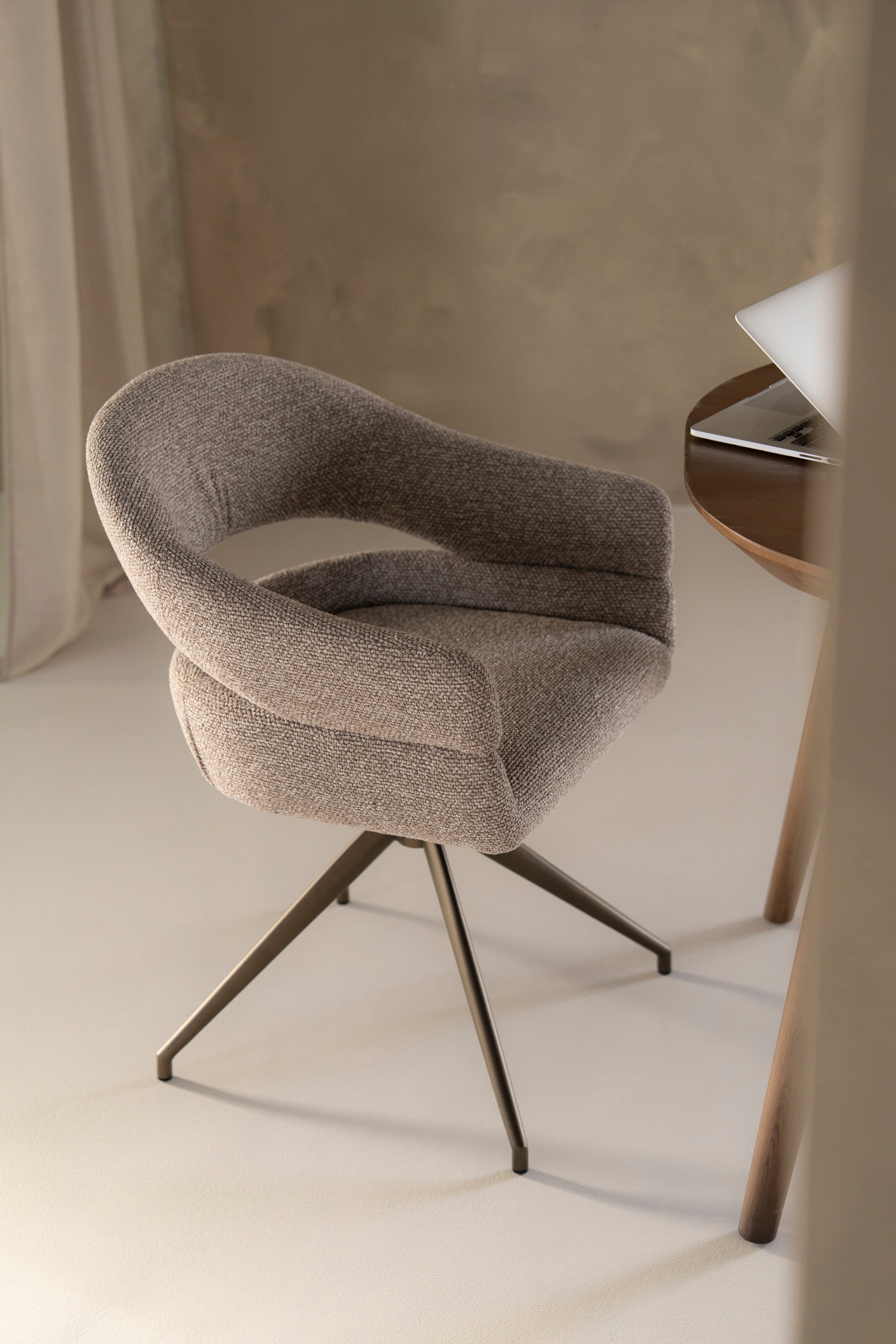 HAILEY beige swivel chair with dark brown base