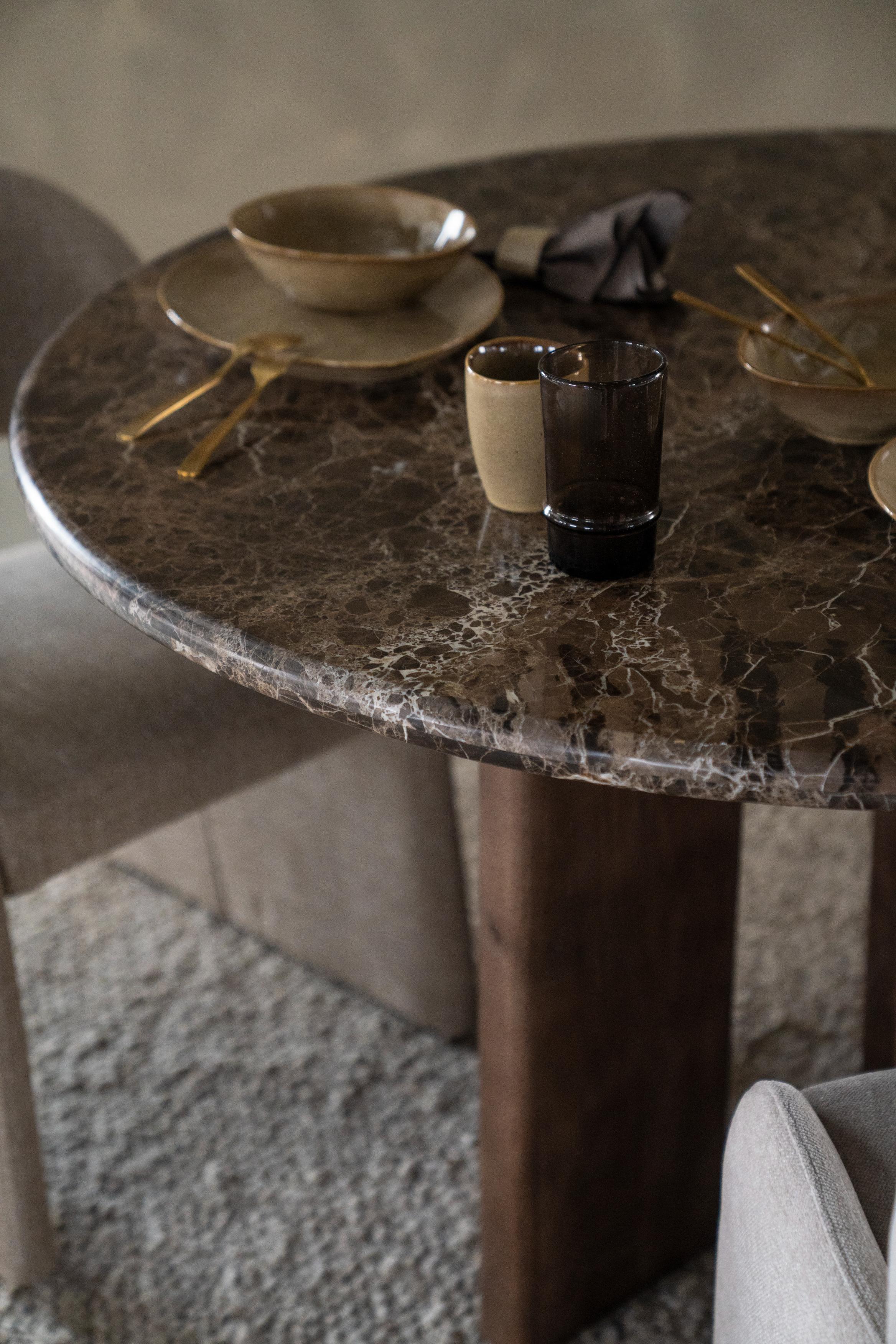 Tafel LANDO donkerbruin marmer met houten basis