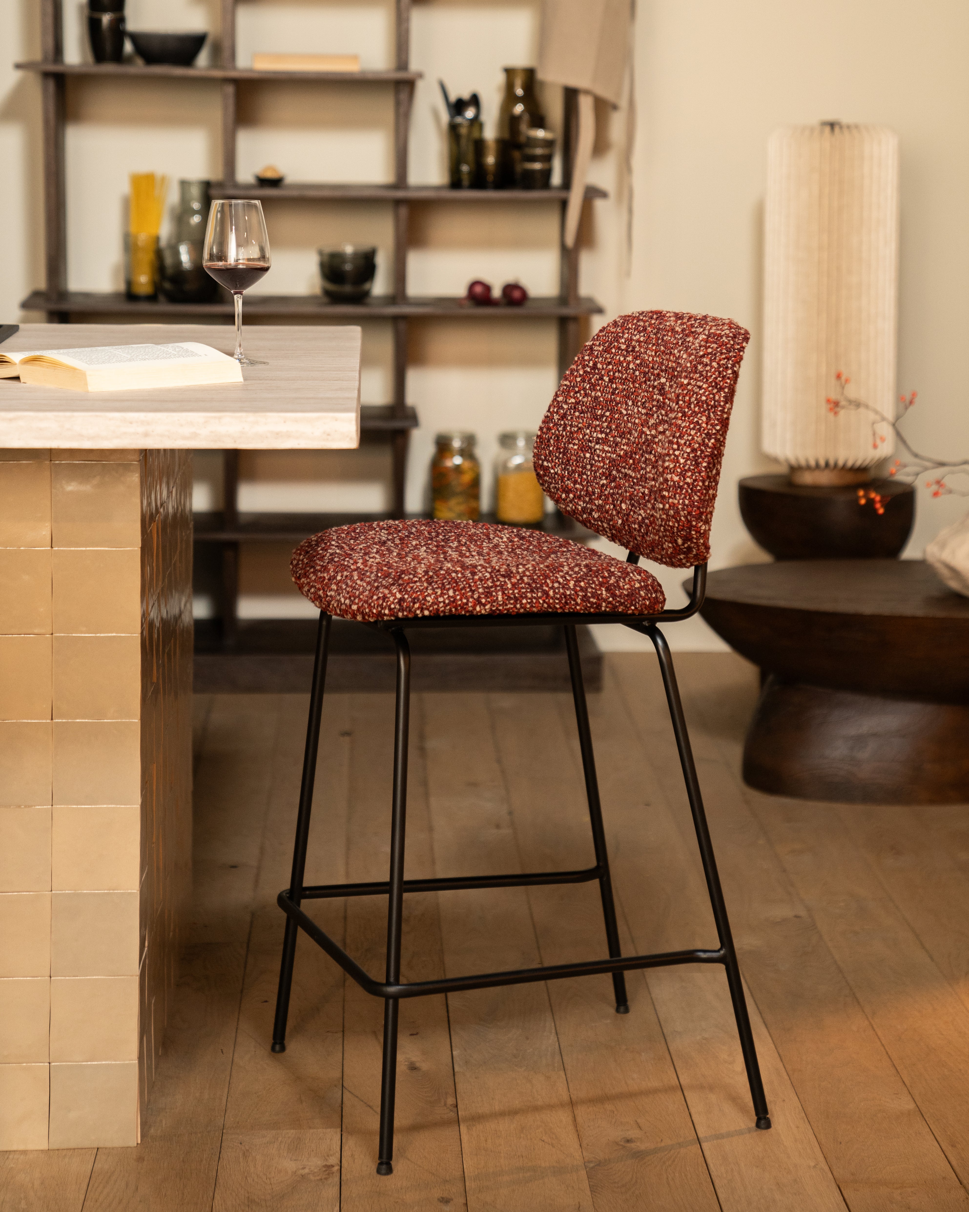 Beige JON stool with a black base