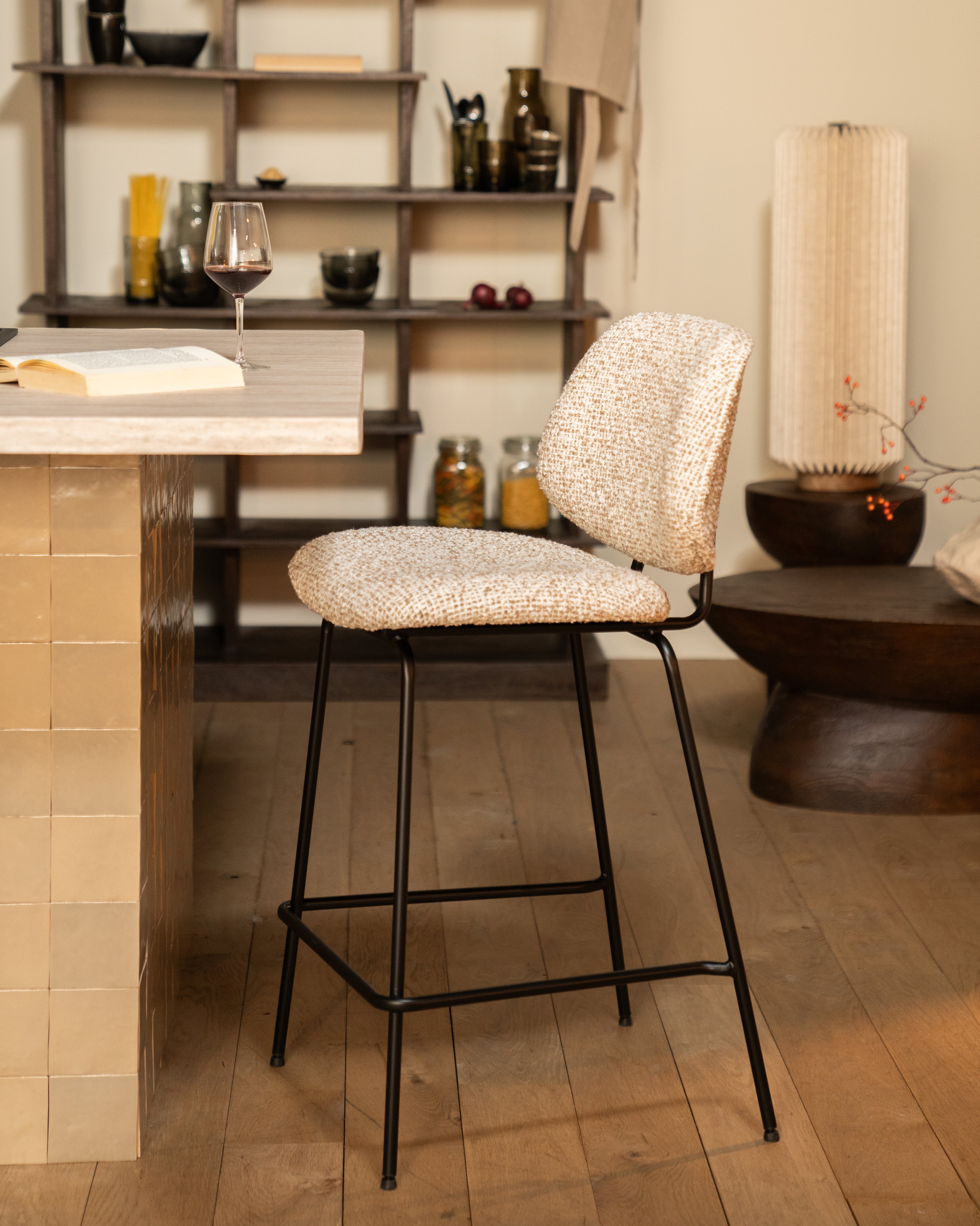 Beige JON stool with a black base
