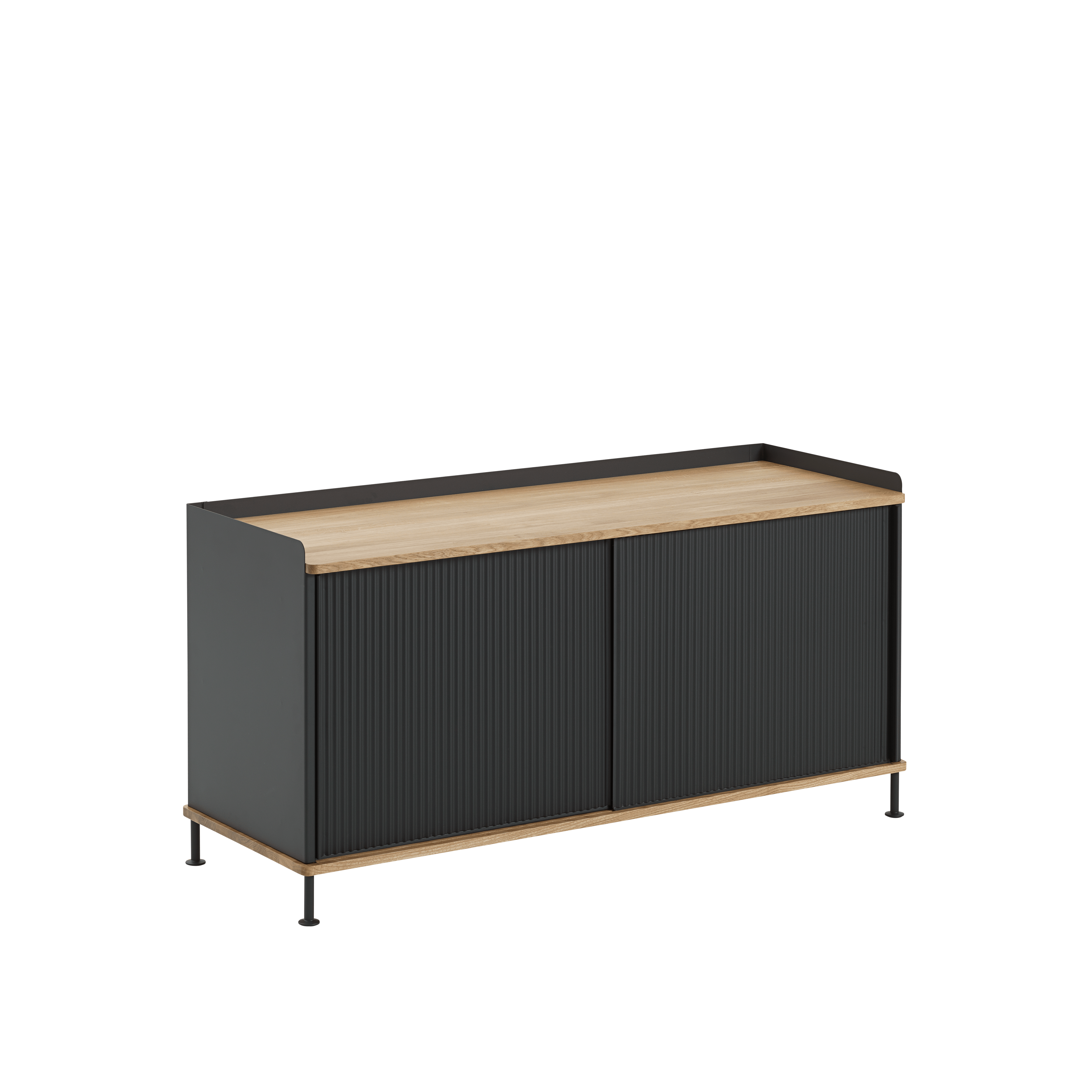 Enfold kast zwart met eikenhouten blad
