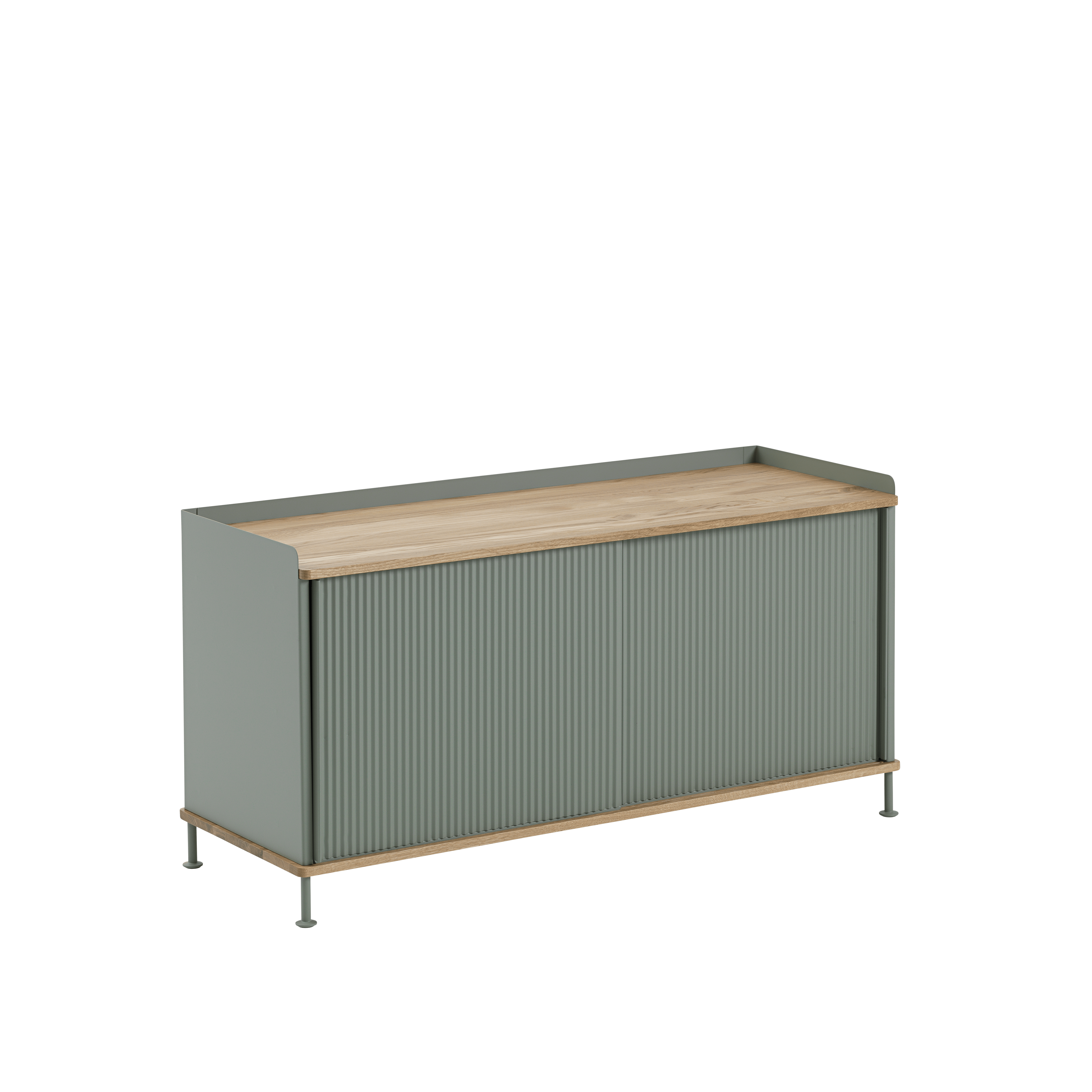 ENFOLD Chest of Drawers in Dirty Green with Oak Top