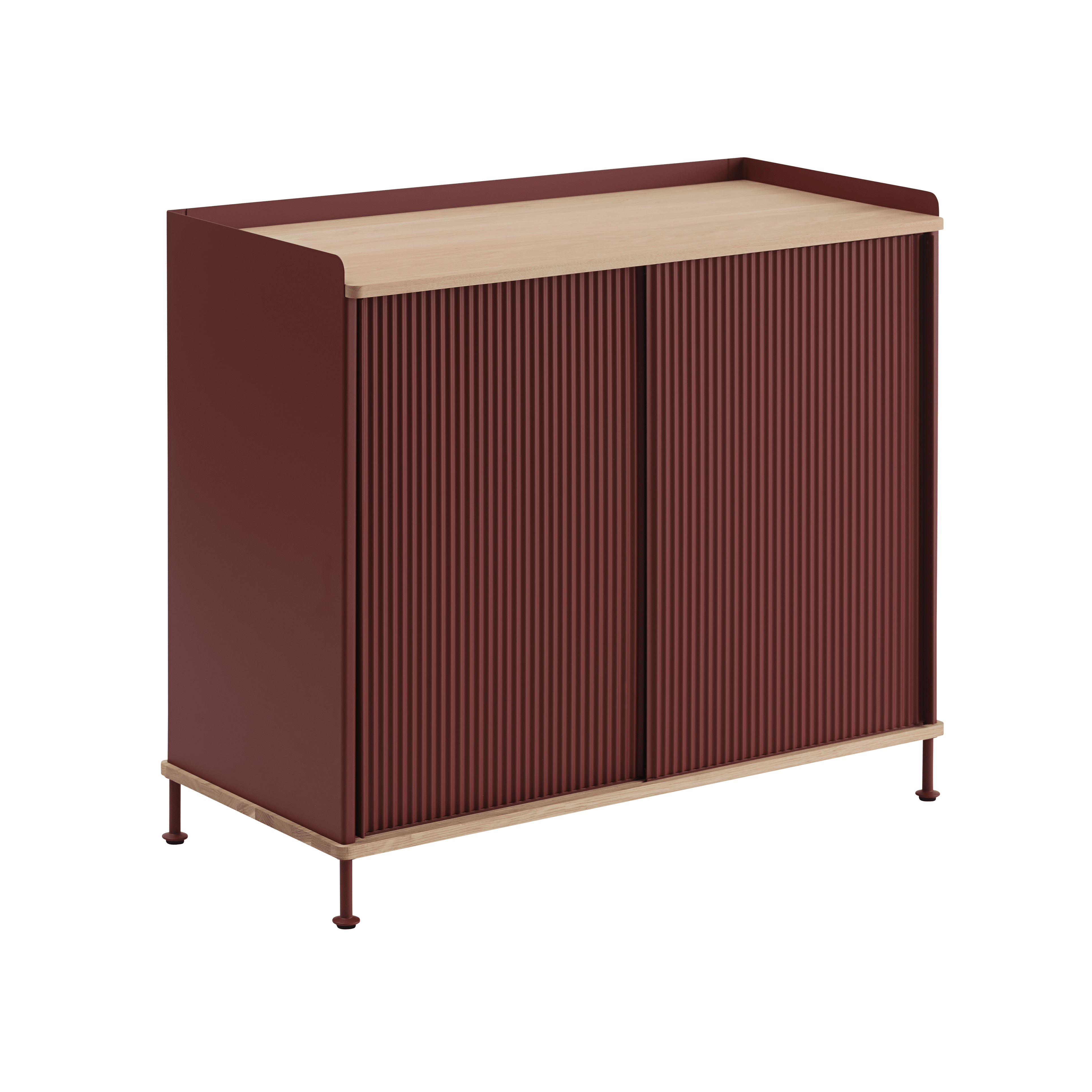 ENFOLD kast bordeaux met eiken blad