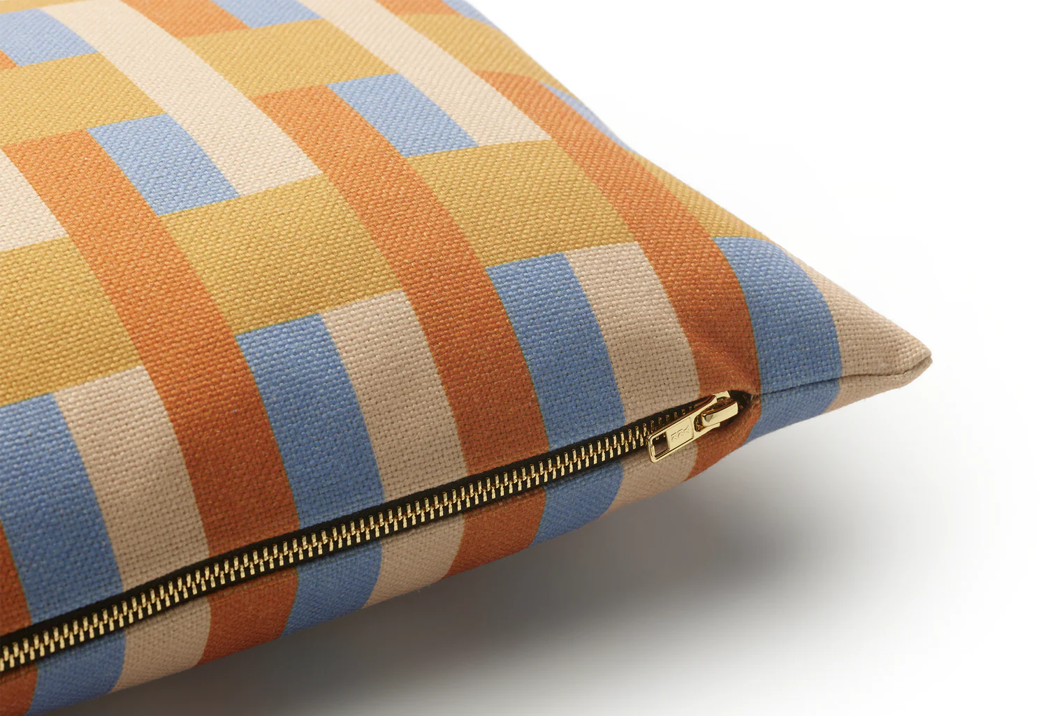 Rectangular Cushion STRIPES AND CHECKS orange with blue