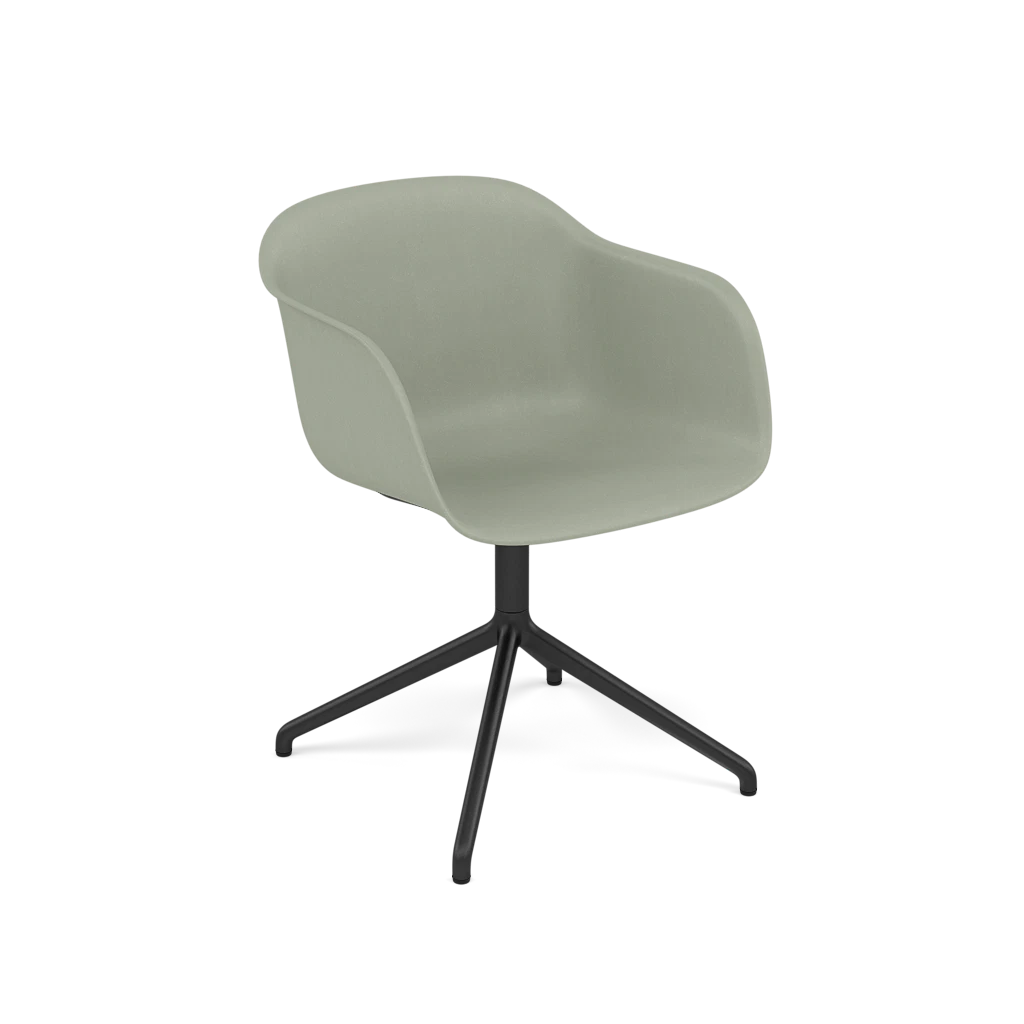 FIBER Swivel Chair with Armrests in Dirty Green