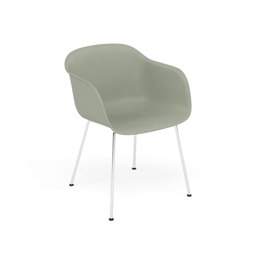 FIBER Armchair in Dirty Green with Steel Base