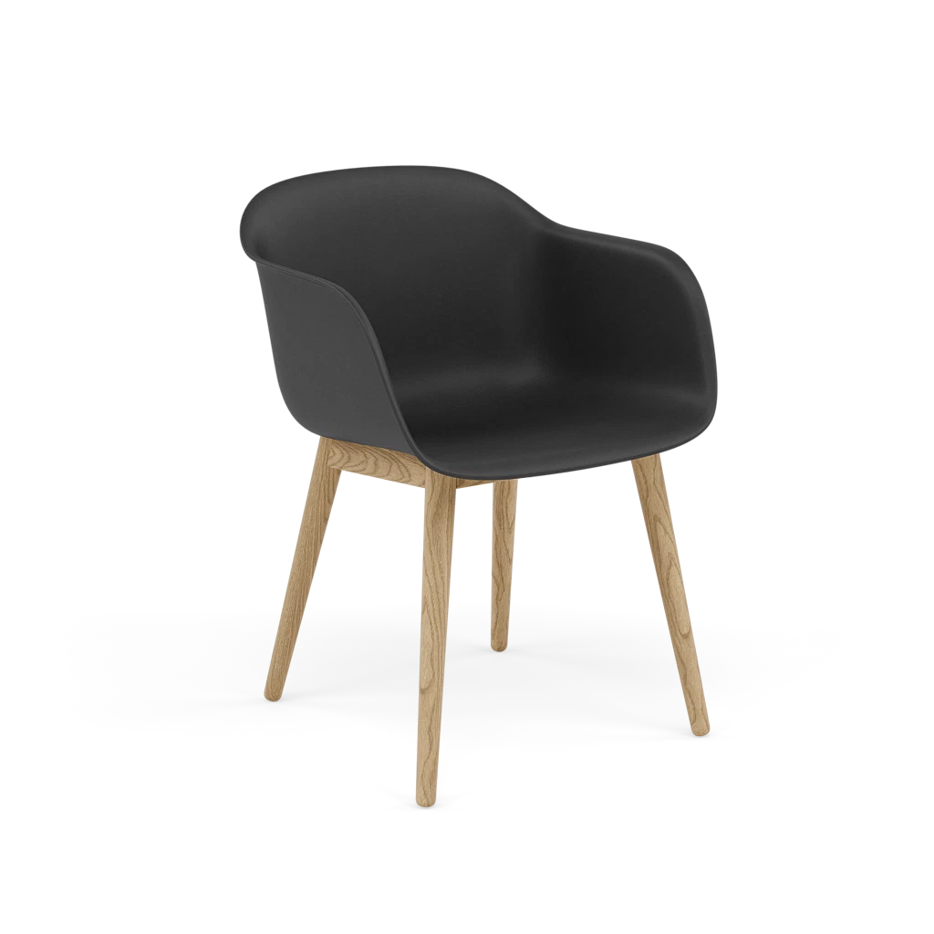 FIBER fauteuil met armleuningen zwart met houten basis