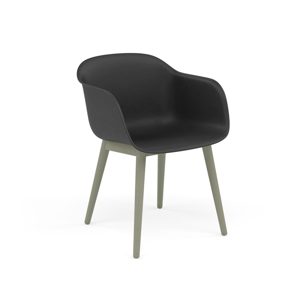 FIBER fauteuil met armleuningen zwart met houten basis