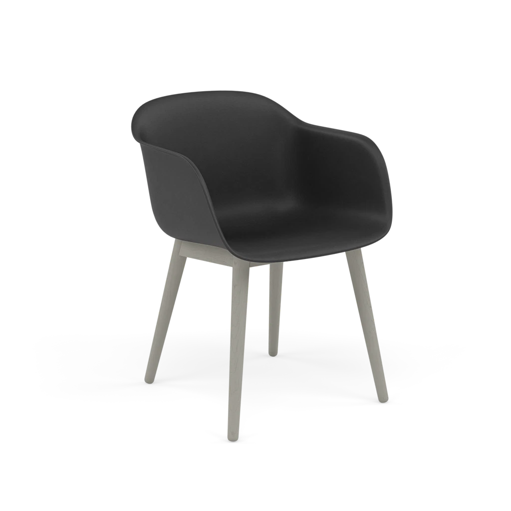 FIBER fauteuil met armleuningen zwart met houten basis