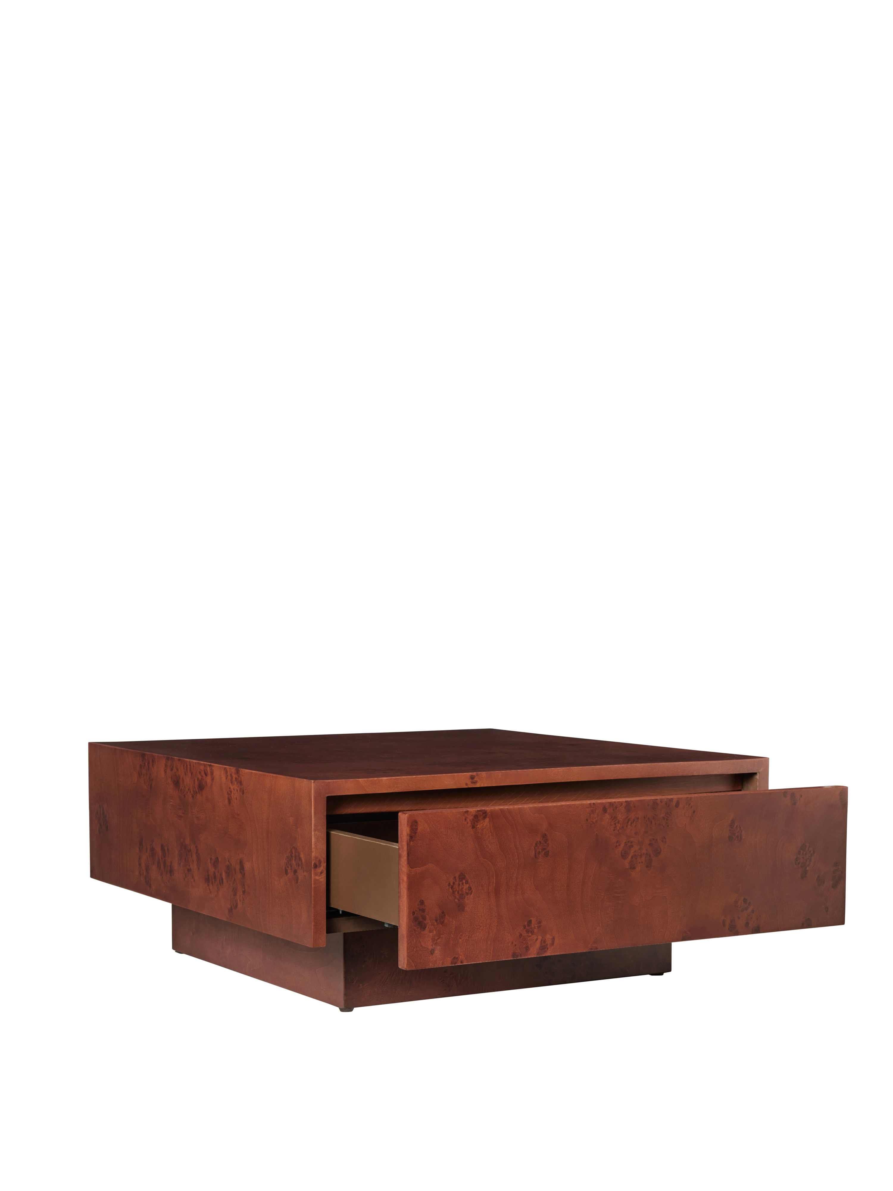 BURL bruin fineer salontafel met lade van populierenhout