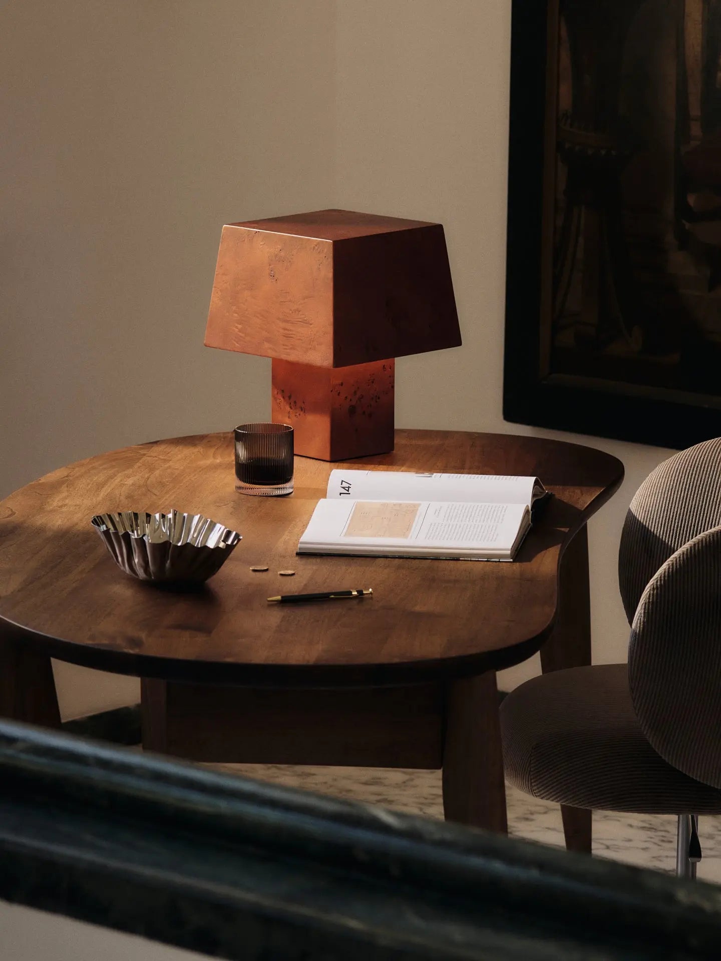Lampa stołowa BURL ciemnobrązowy fornir – drewno