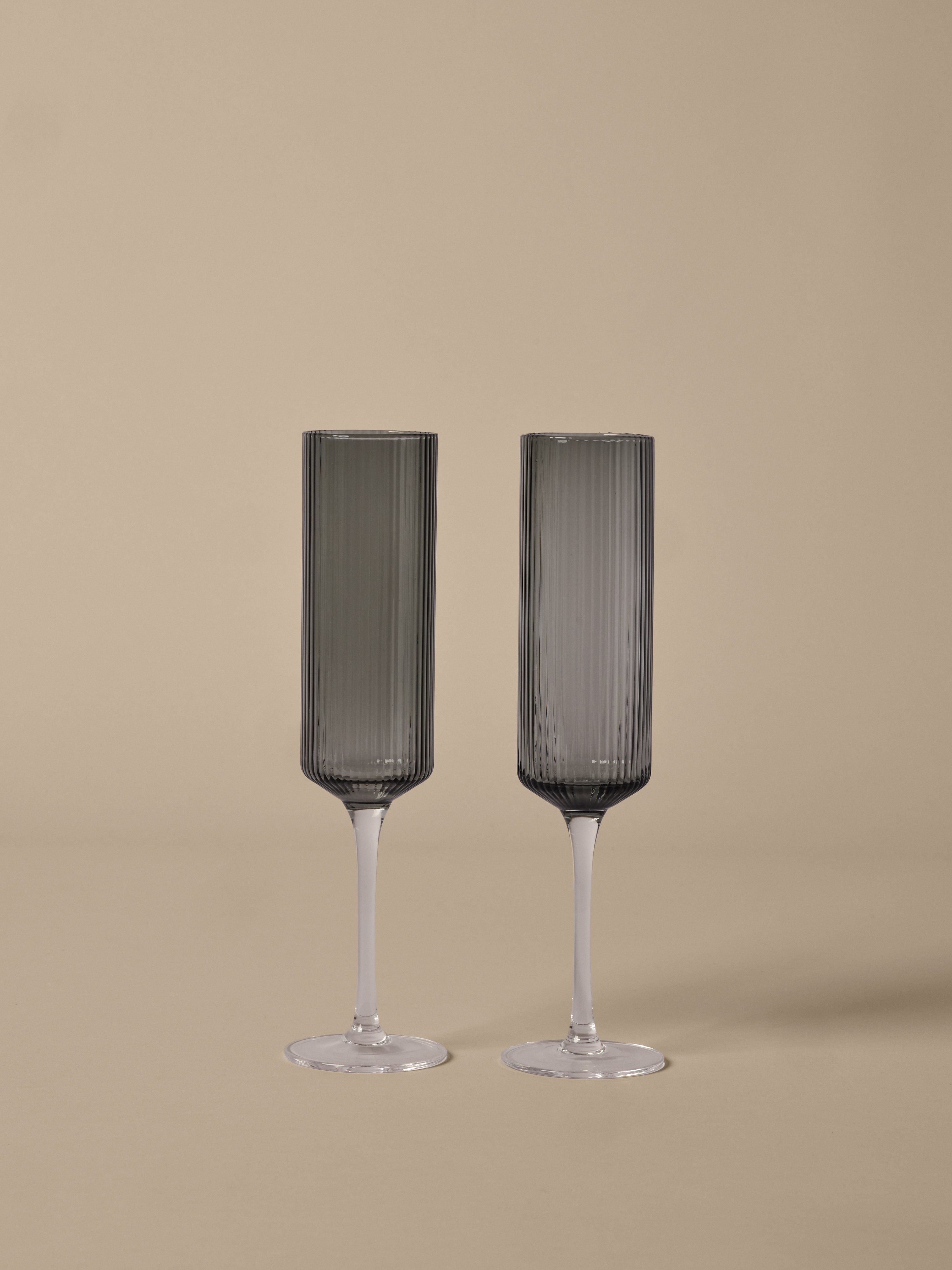 Ripple Flutes Champagne Glass Set Smoked Glass