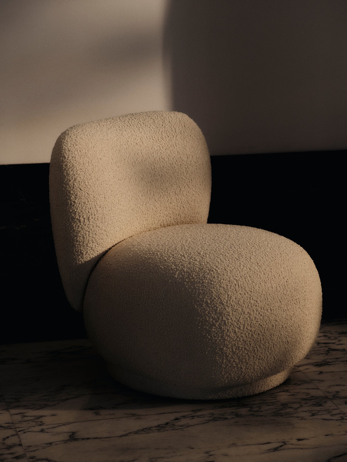 Draaistoel RICO PICCOLO LOUNGE Nordic Bouclé gebroken wit