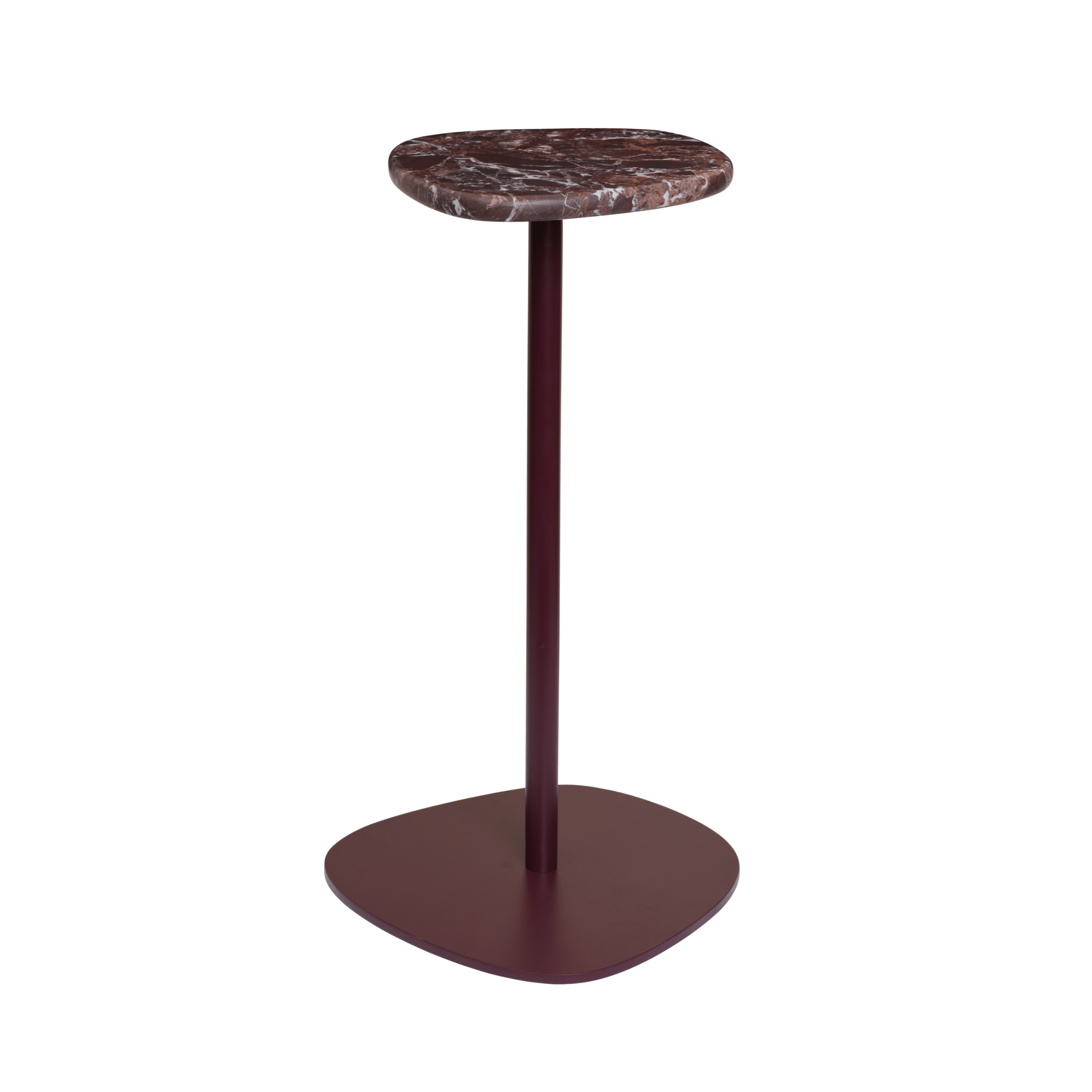 PLYO bijzettafel bordeaux met stalen basis en marmeren blad