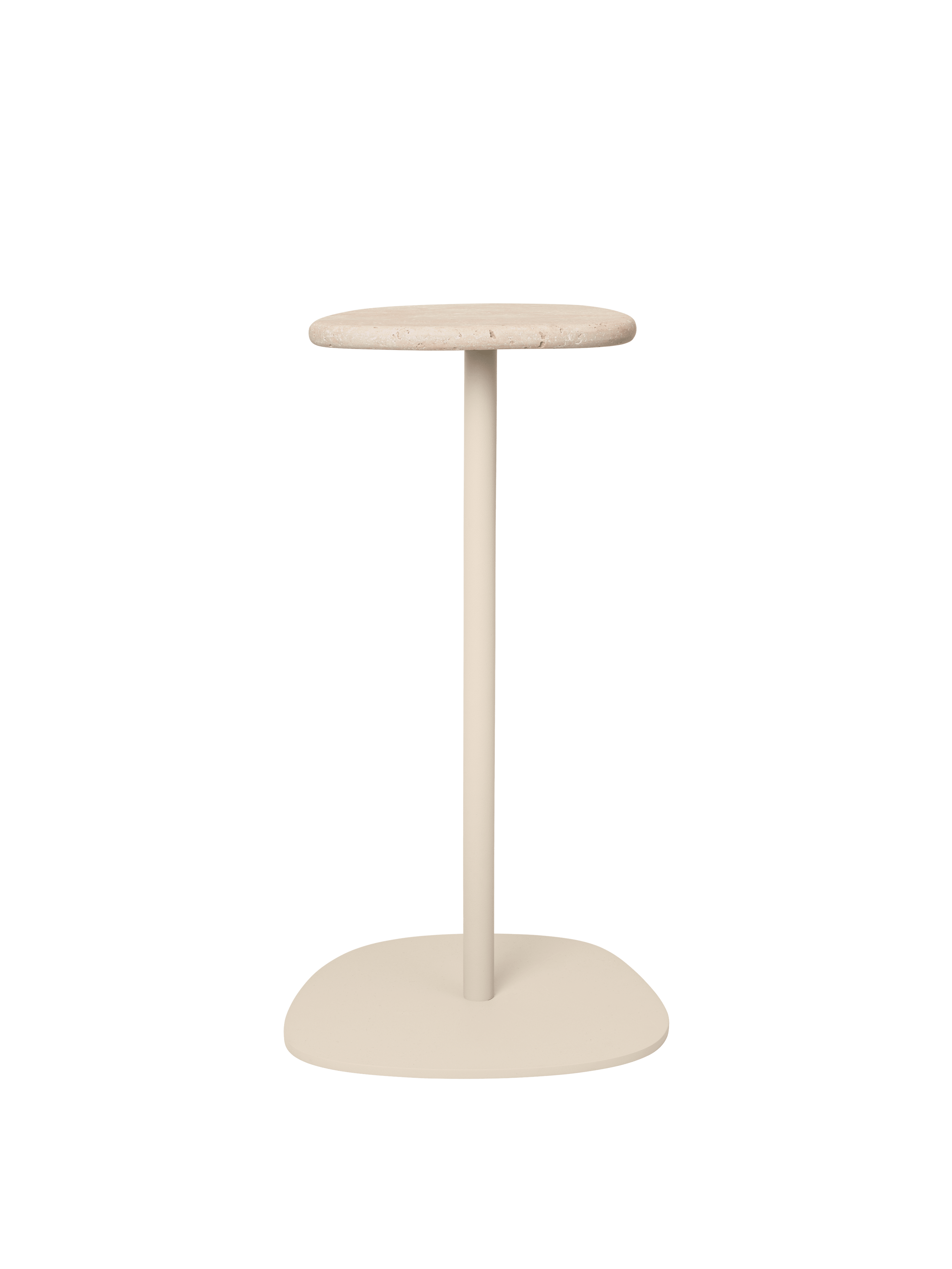 Zijtafel PLYO beige stalen basis met travertijn blad