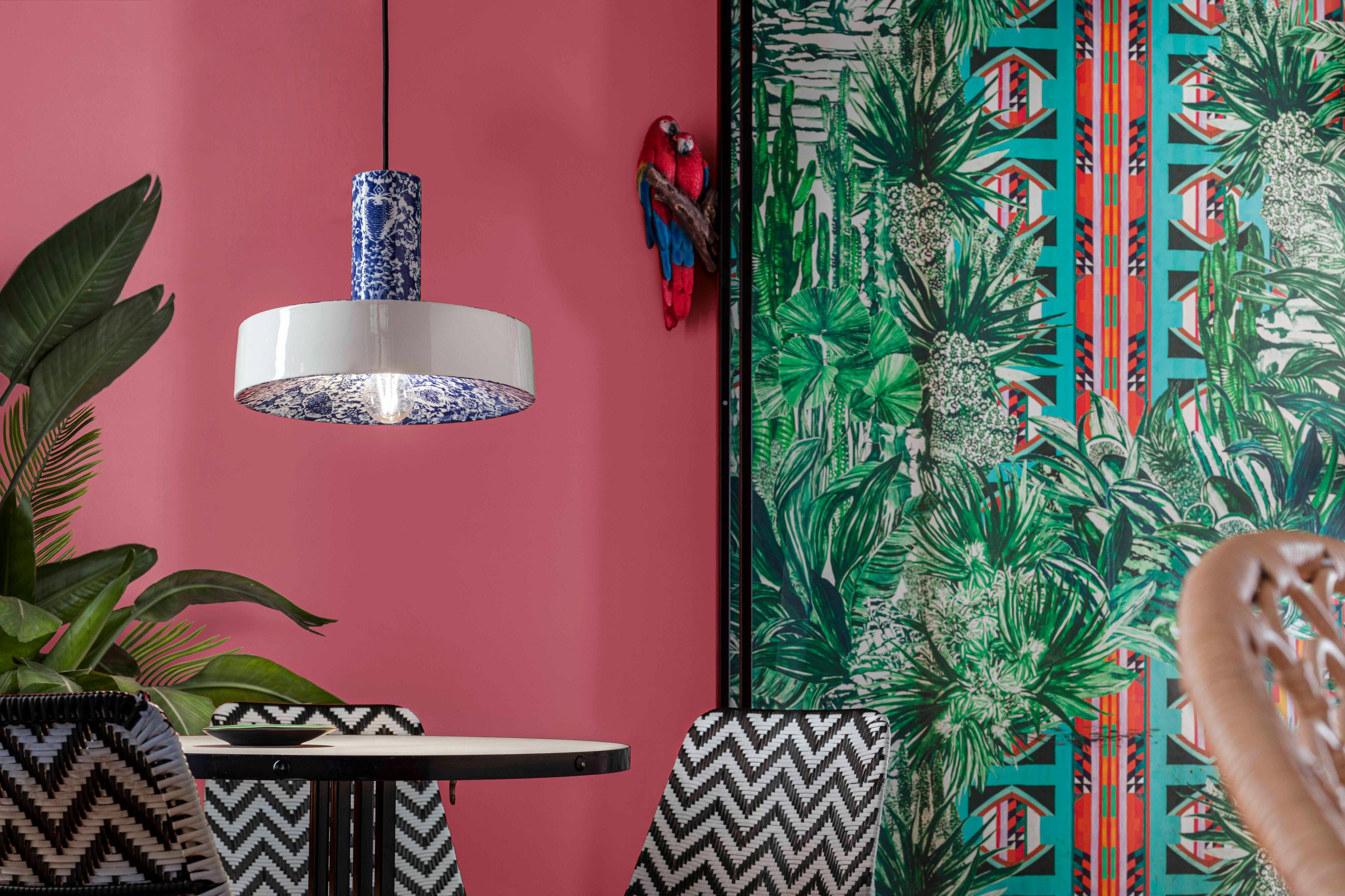 Ceramic pendant lamp PI blue flowers