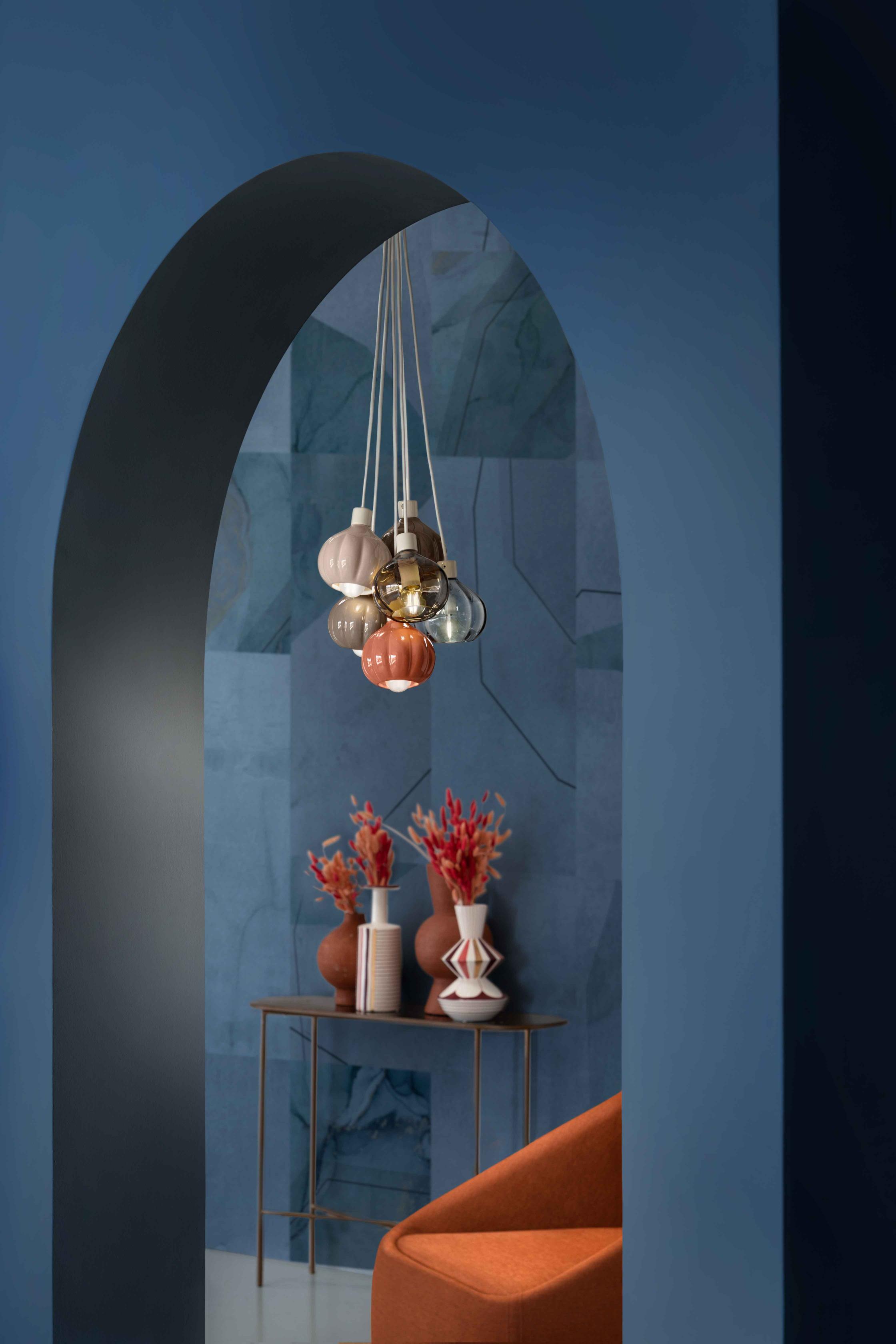 Hanglamp AFOXÉ beige met oranje en mokka