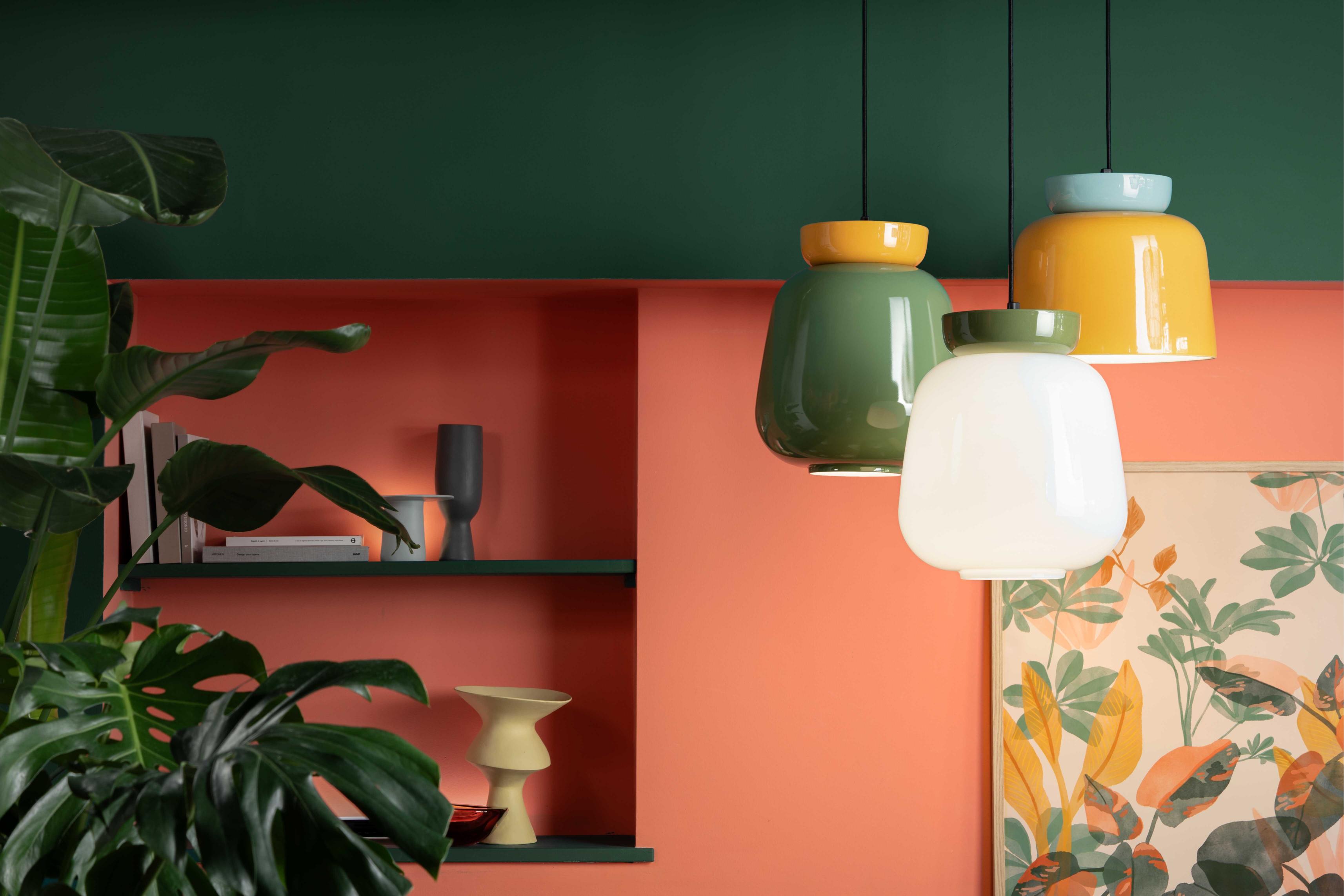 CORCOVADO ceramic pendant lamp in sage with yellow