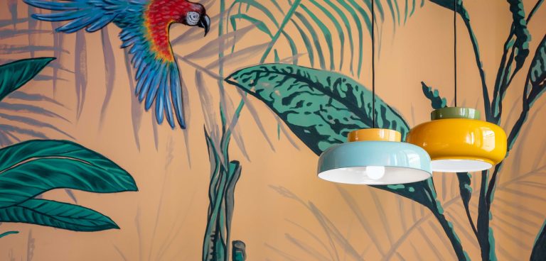 Hanglamp van keramiek MARACANÀ melkachtig met oranje