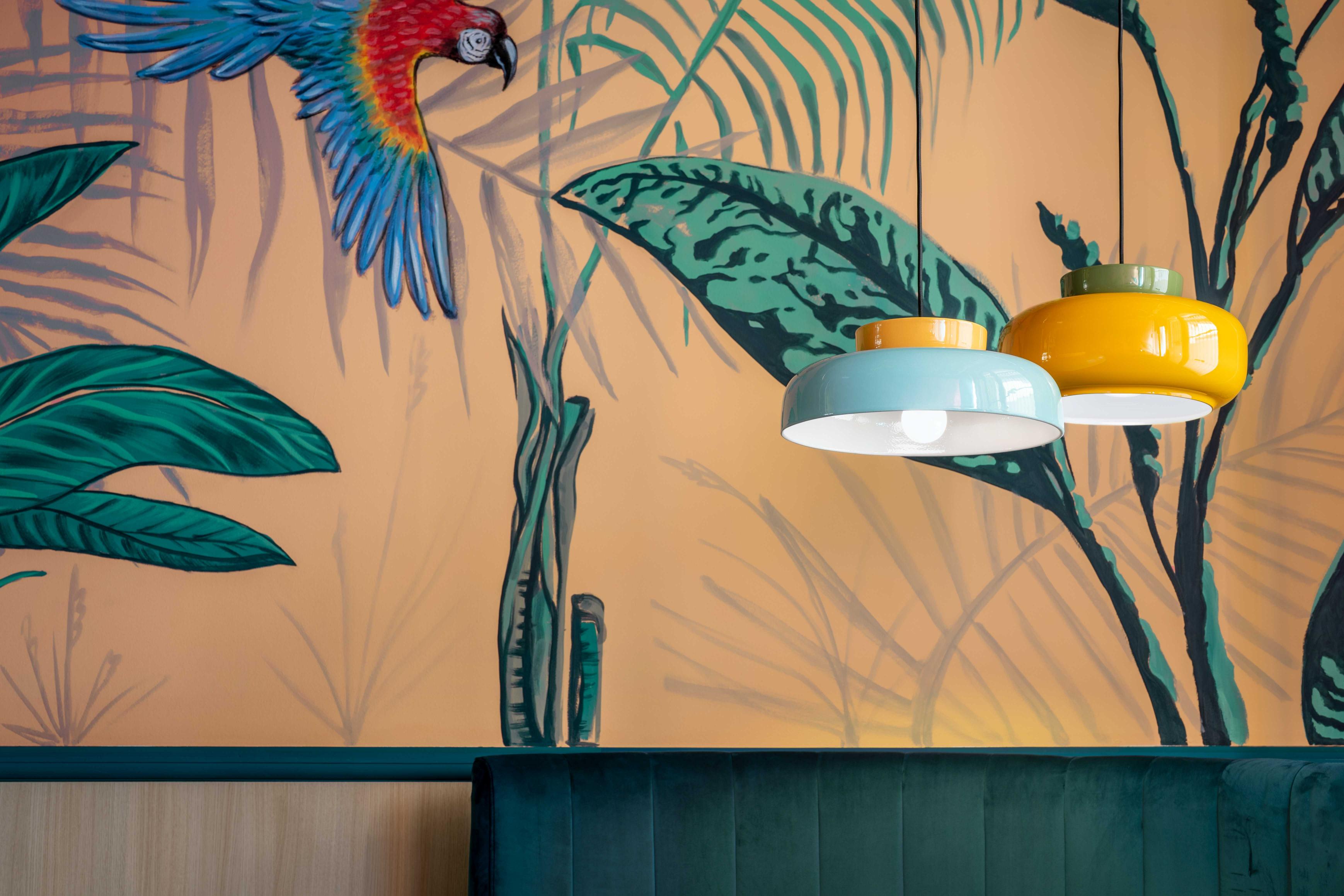 Hanglamp van keramiek MARACANÀ blauw met oranje