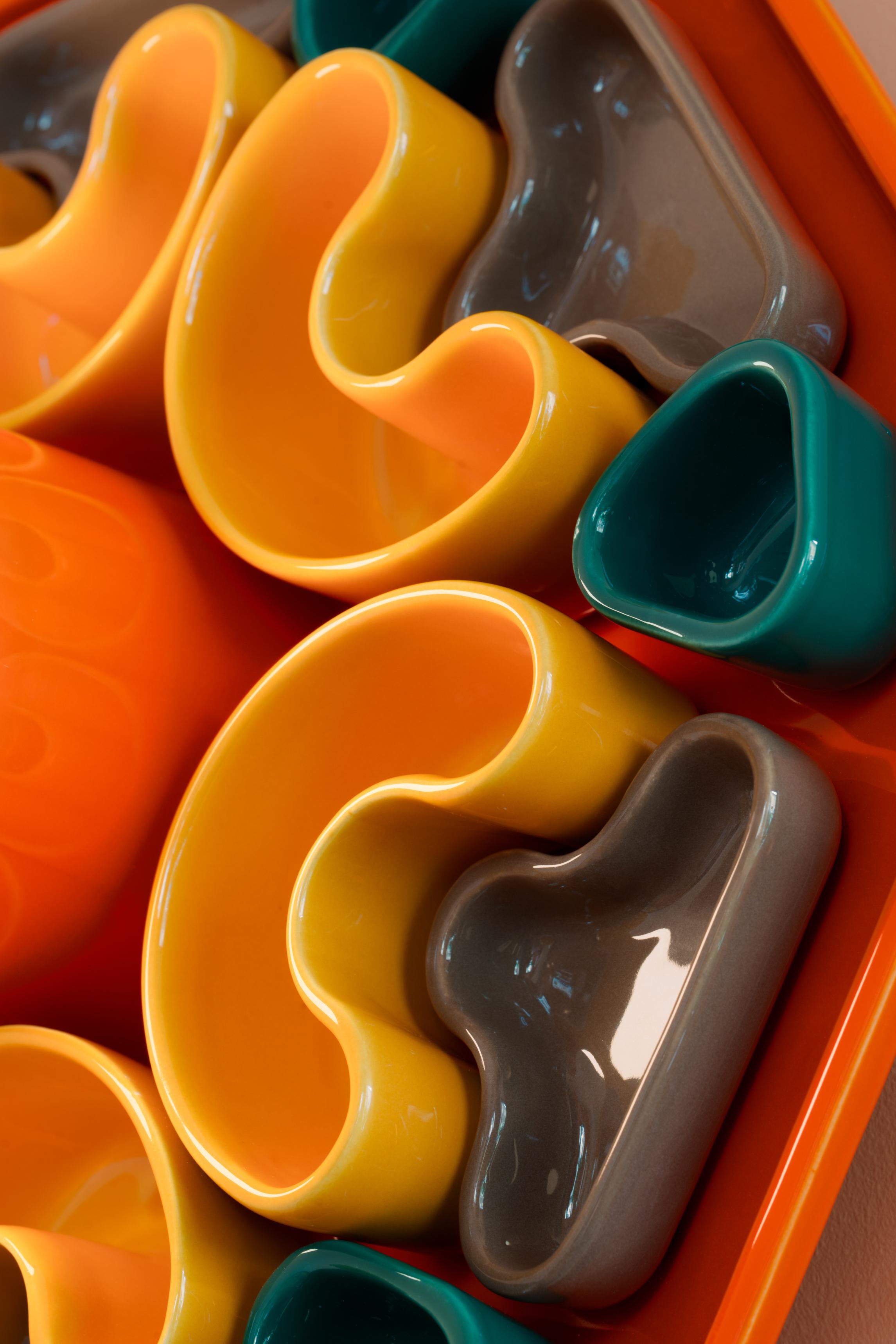 Wandlamp keramisch PHYTIA oranje met geel, bruin en groen