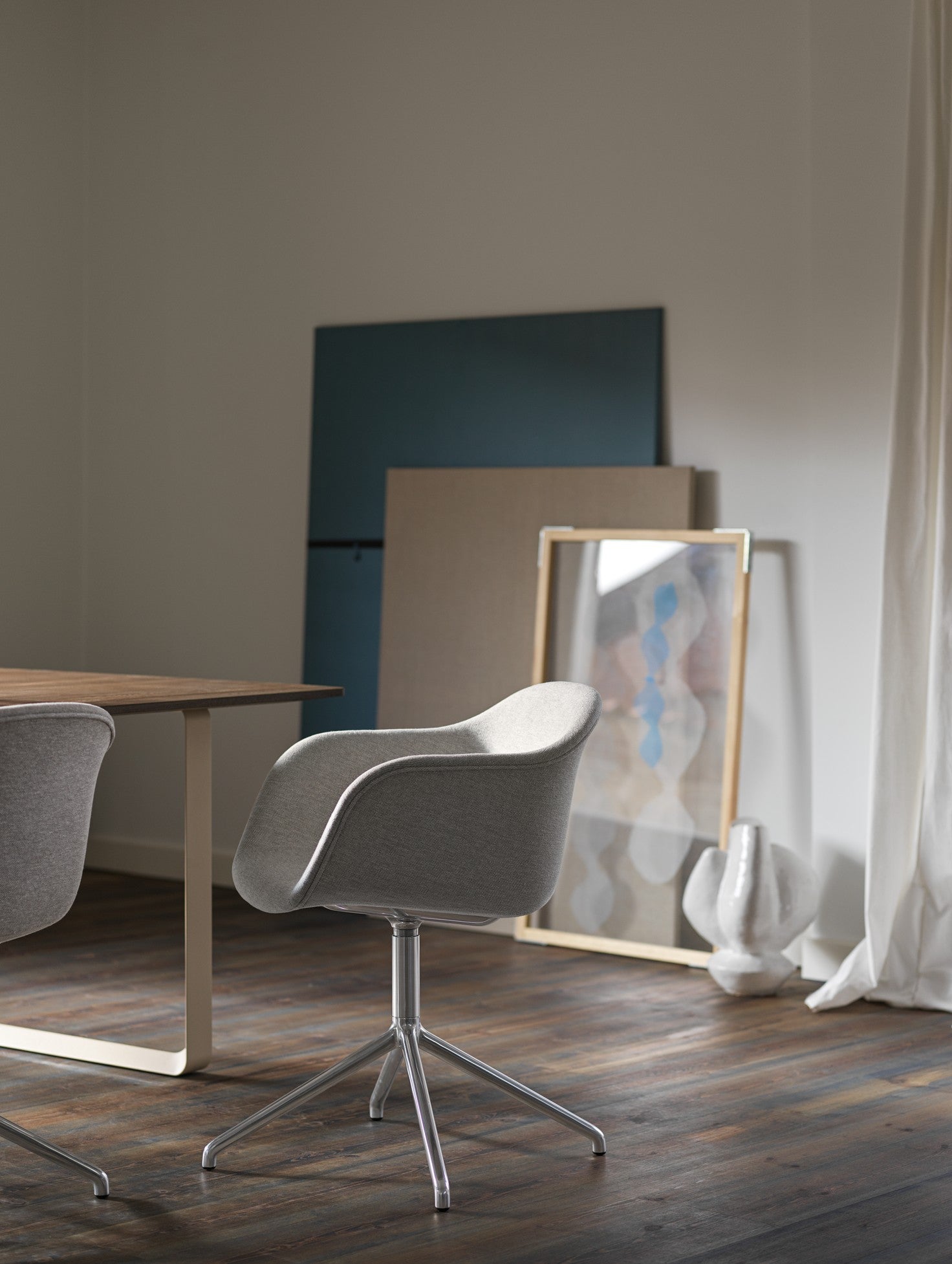 Tafel 70/70 donker eikenhout met witte basis