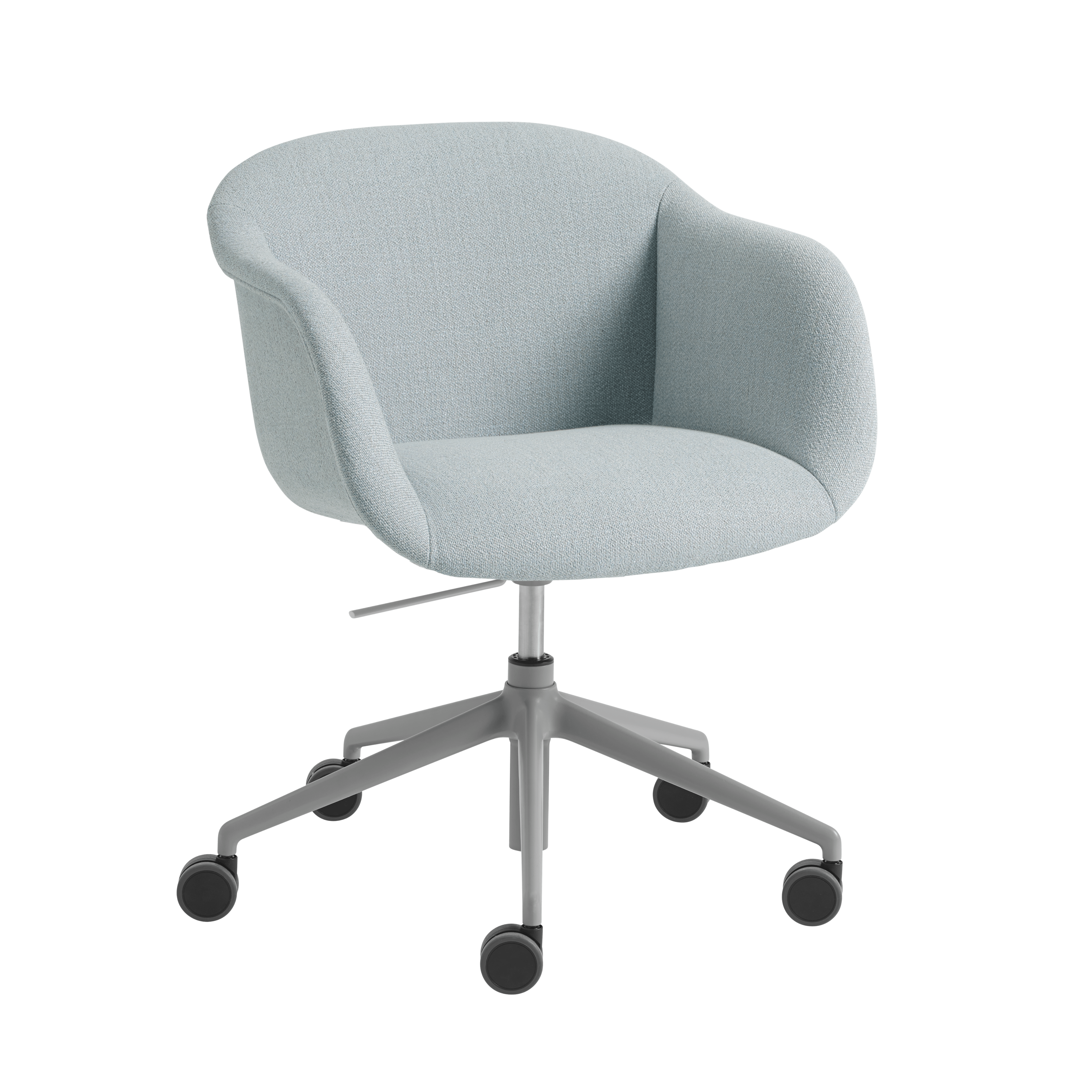 FIBER SOFT draaistoel met armleuningen, gepersonaliseerd, met een voet op wielen en hoogteverstelling