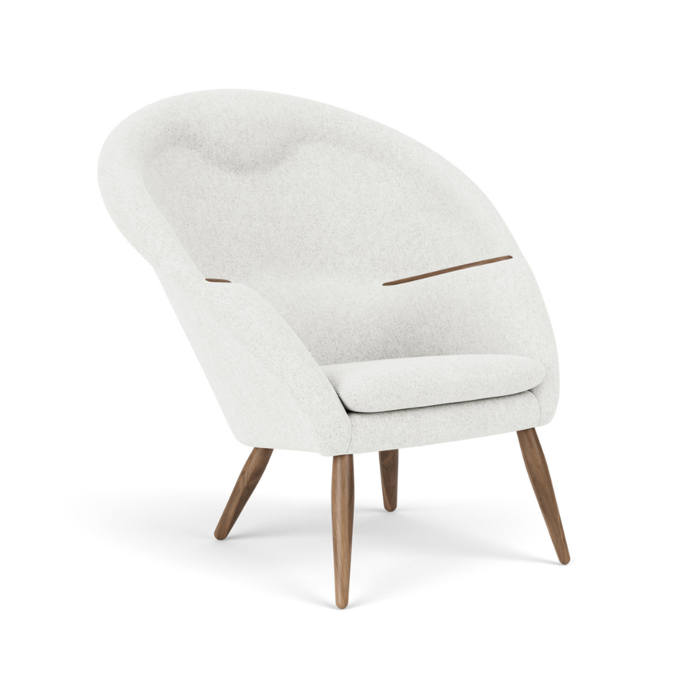 ODA light gray armchair with walnut base