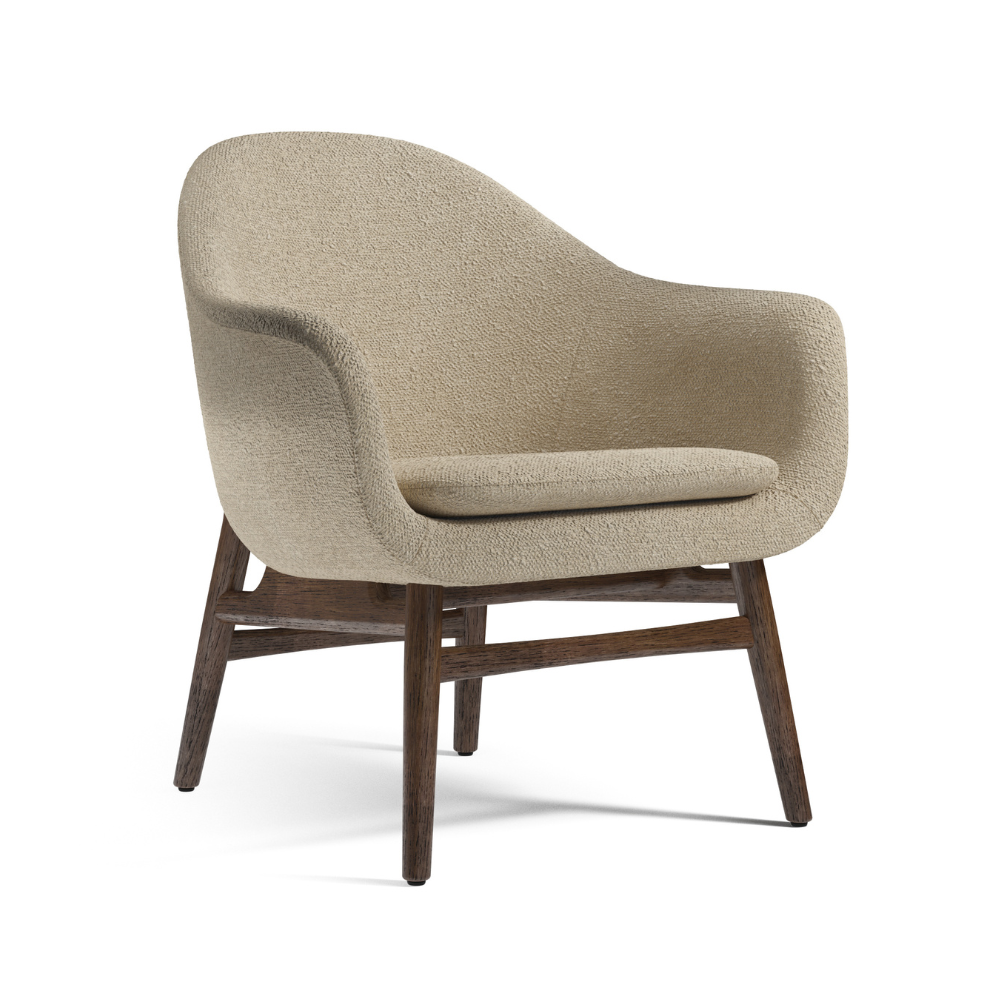 HARBOUR beige armchair with a dark oak base