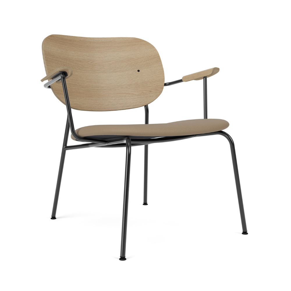 Beige armchair with oak backrest